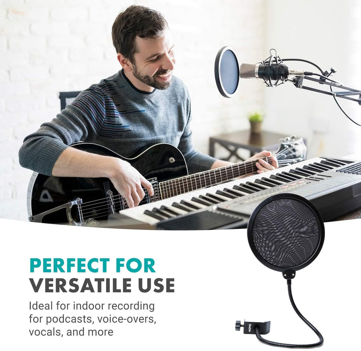 Microphone Pop Filter with Gooseneck Arm + Clamp | PF-6 | Movo - Movo