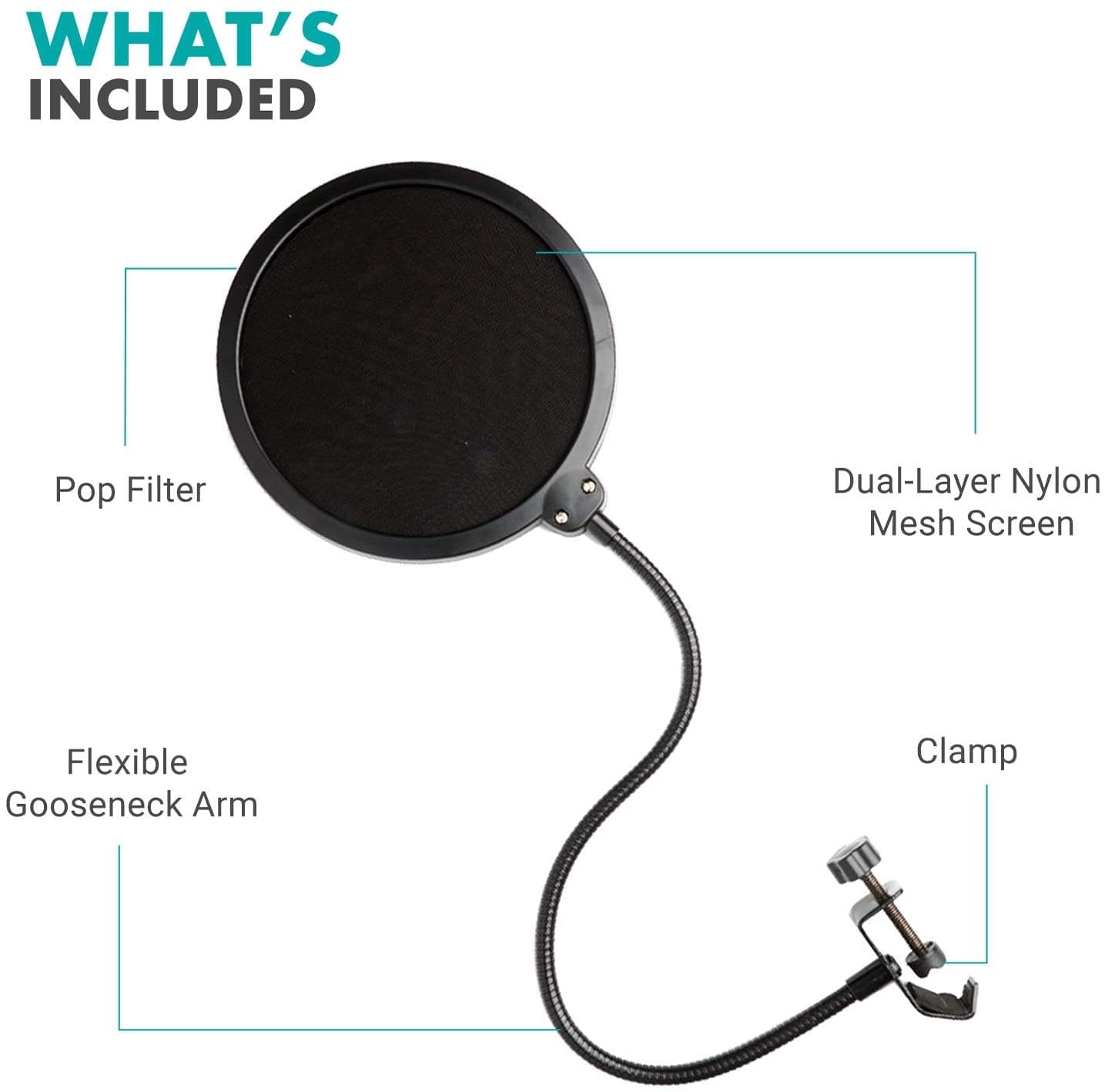 PF-6 | Microphone Pop Filter with Gooseneck Arm + Clamp | Movo
