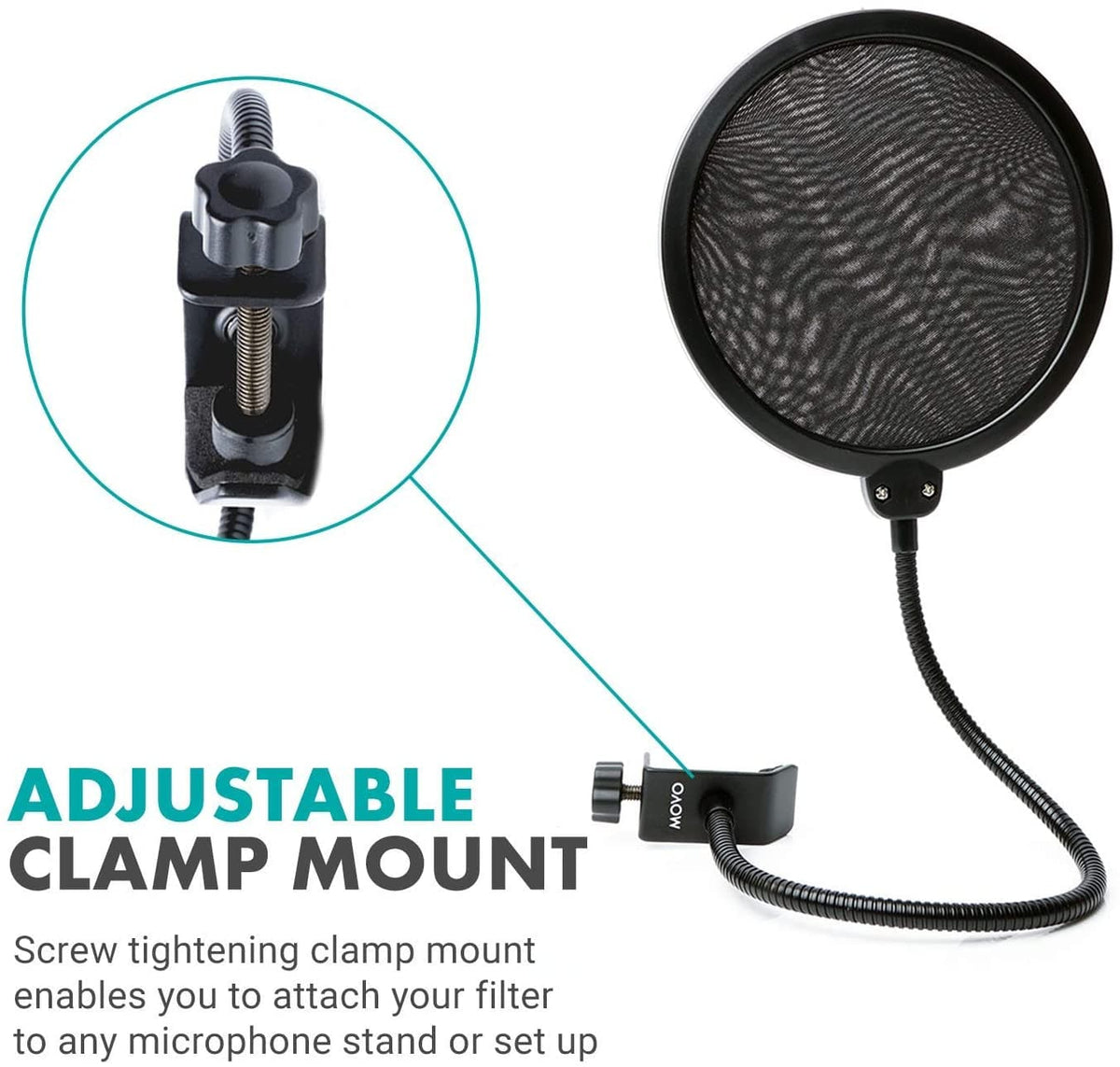 Microphone Pop Filter with Gooseneck Arm + Clamp | PF-6 | Movo - Movo