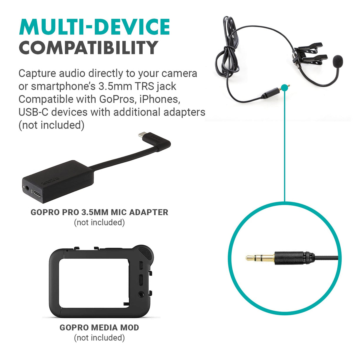 Movo ACM400 | Flexible Gooseneck Omnidirectional Helmet Mic for GoPro - Movo