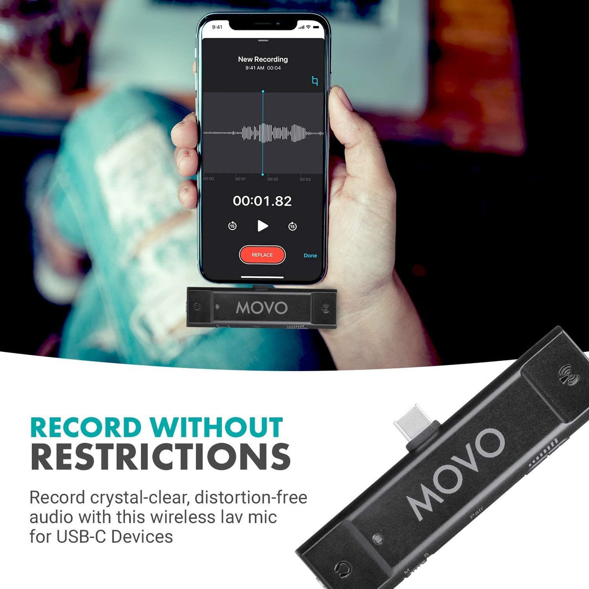 Movo EDGE-UC-DUO | Dual Wireless Lapel Mic System for Android &amp; USB-C - Movo