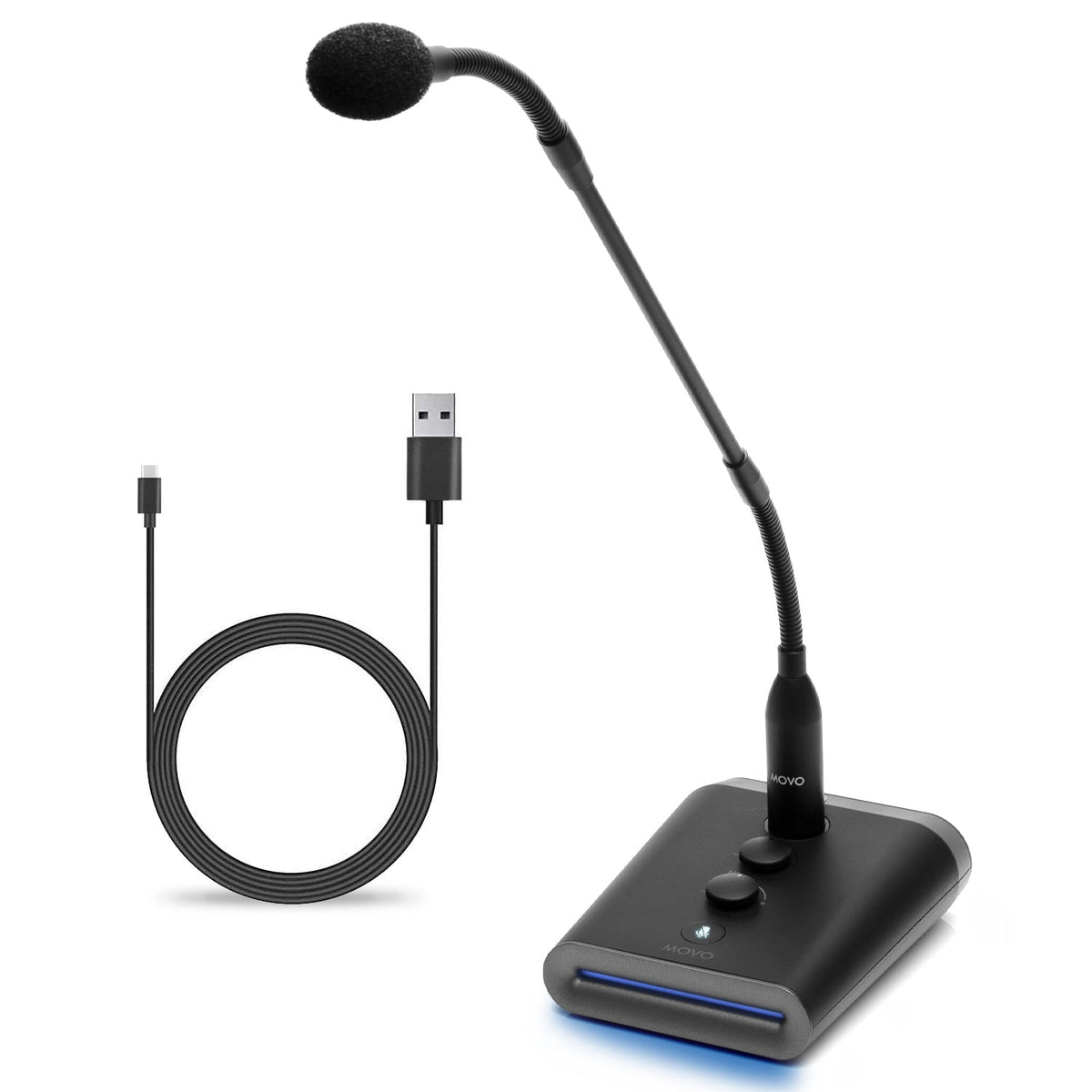 Movo GM-7 | 18" Professional USB Gooseneck Microphone with Mic Gain and RGB - Movo
