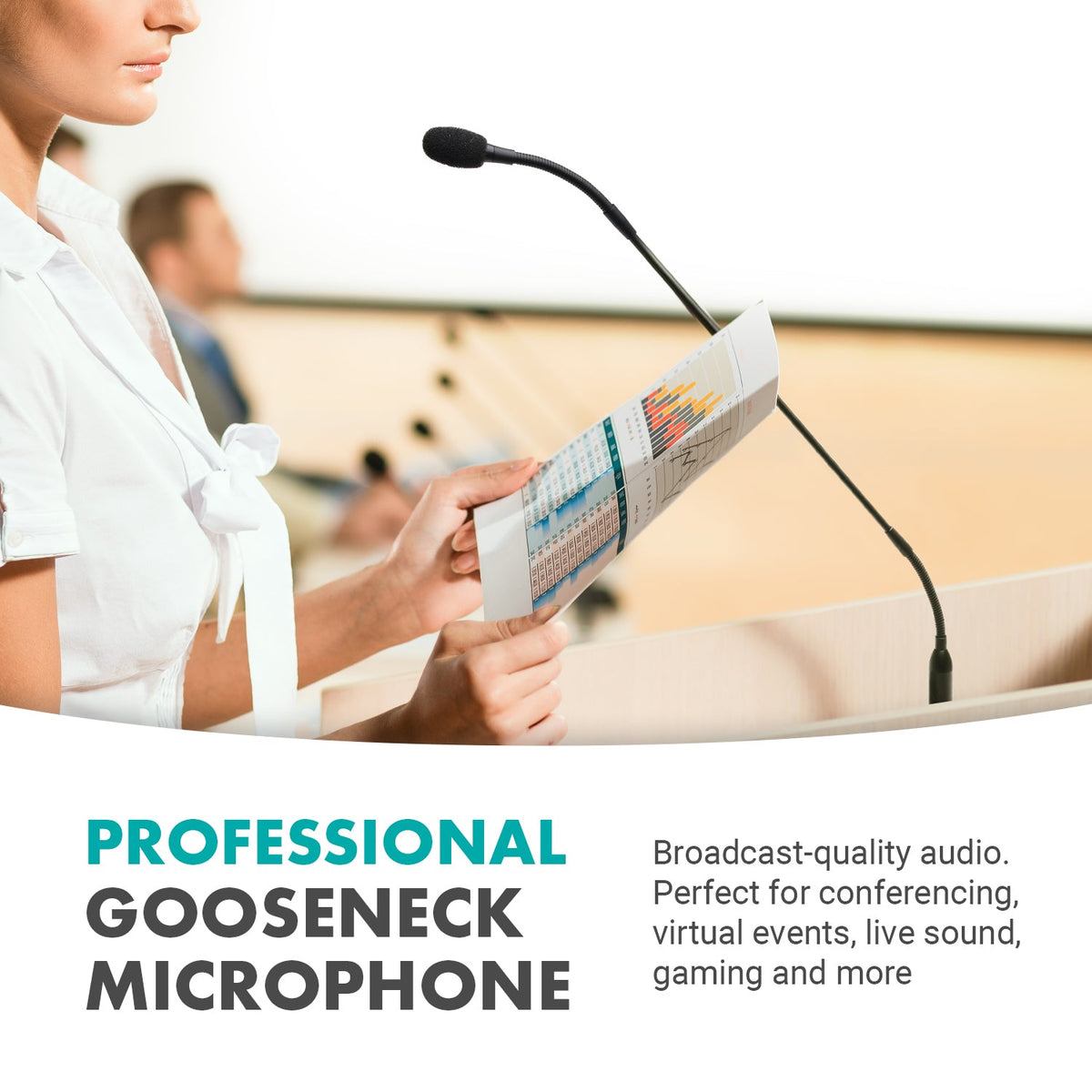 Movo GM-7 | 18&quot; Professional USB Gooseneck Microphone with Mic Gain and RGB - Movo