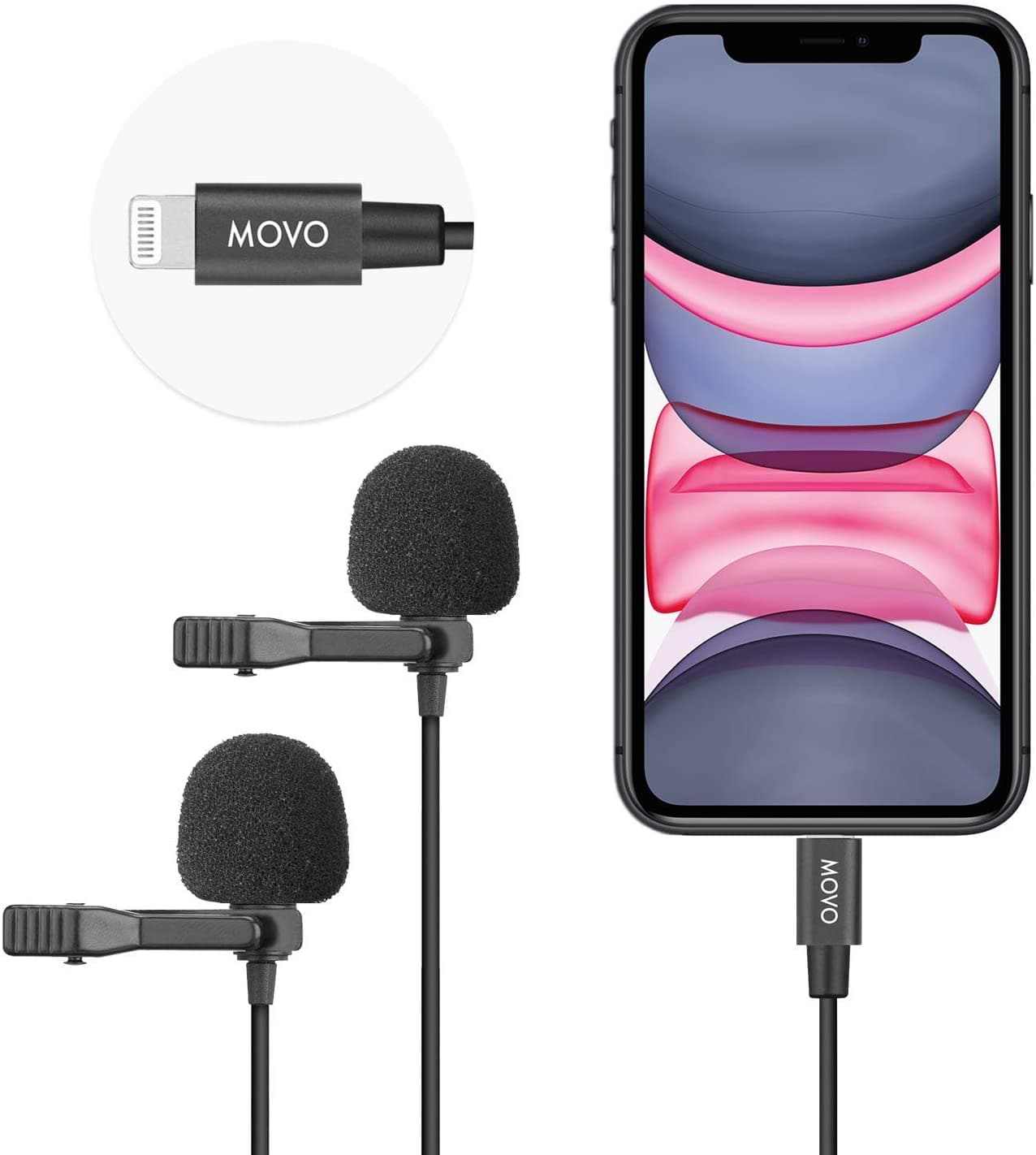 Movo iLav-Duo | Dual Microphone | Lavalier Lapel Mic for iOS Devices