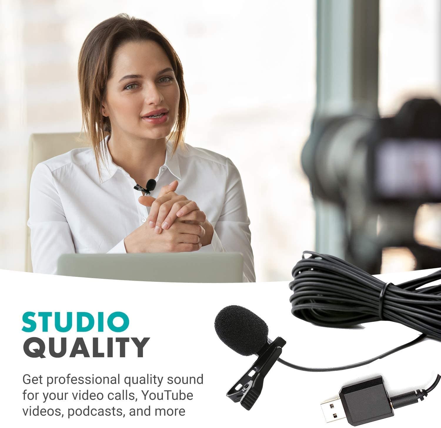 Movo LV1-USB | Universal USB Lavalier PC Mic with Mic to USB Adapter - Movo
