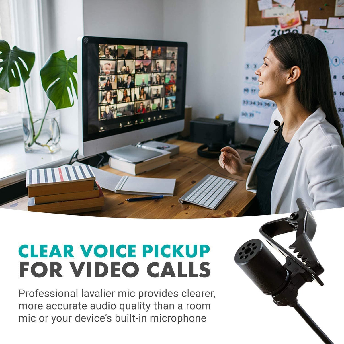 Movo LV1-USB | Universal USB Lavalier PC Mic with Mic to USB Adapter - Movo