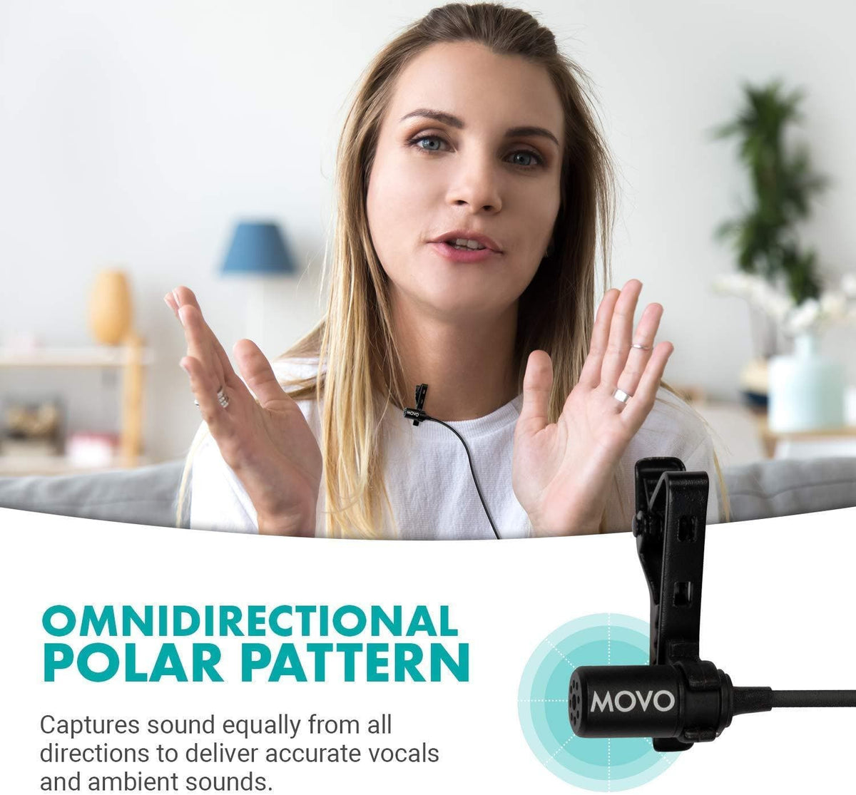 Movo PM10 | Black or White Lavalier Movo Microphone for Smartphones - Movo