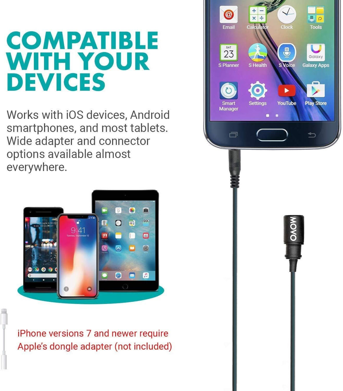 Movo PM10 | Black or White Lavalier Movo Microphone for Smartphones - Movo