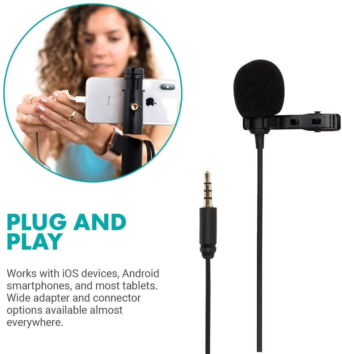 Movo PM10 | Black or White Lavalier Movo Microphone for Smartphones - Movo