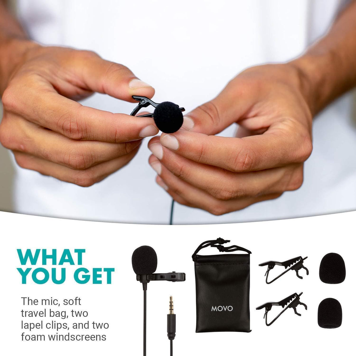 Movo PM10 | Black or White Lavalier Movo Microphone for Smartphones - Movo