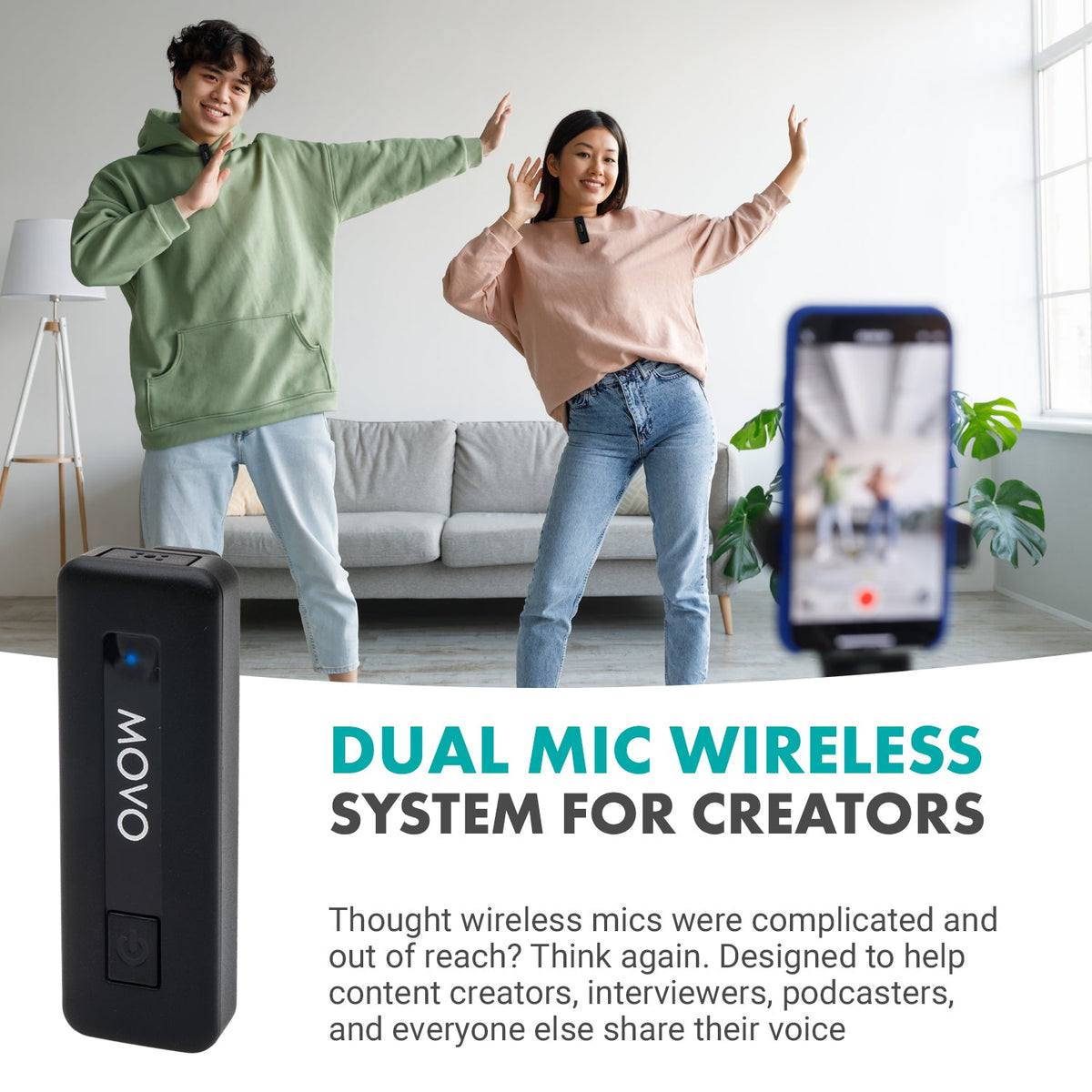 Movo Wireless Mini DI Duo - Ultracompact Dual Rechargeable Wireless Lavalier Microphone System for Lightning - Movo