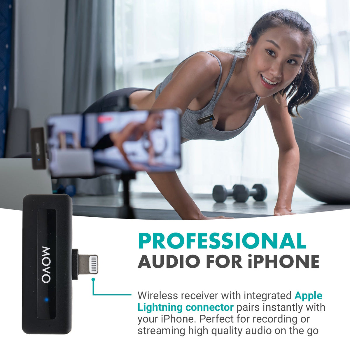 Movo Wireless Mini DI Duo - Ultracompact Dual Rechargeable Wireless Lavalier Microphone System for Lightning - Movo