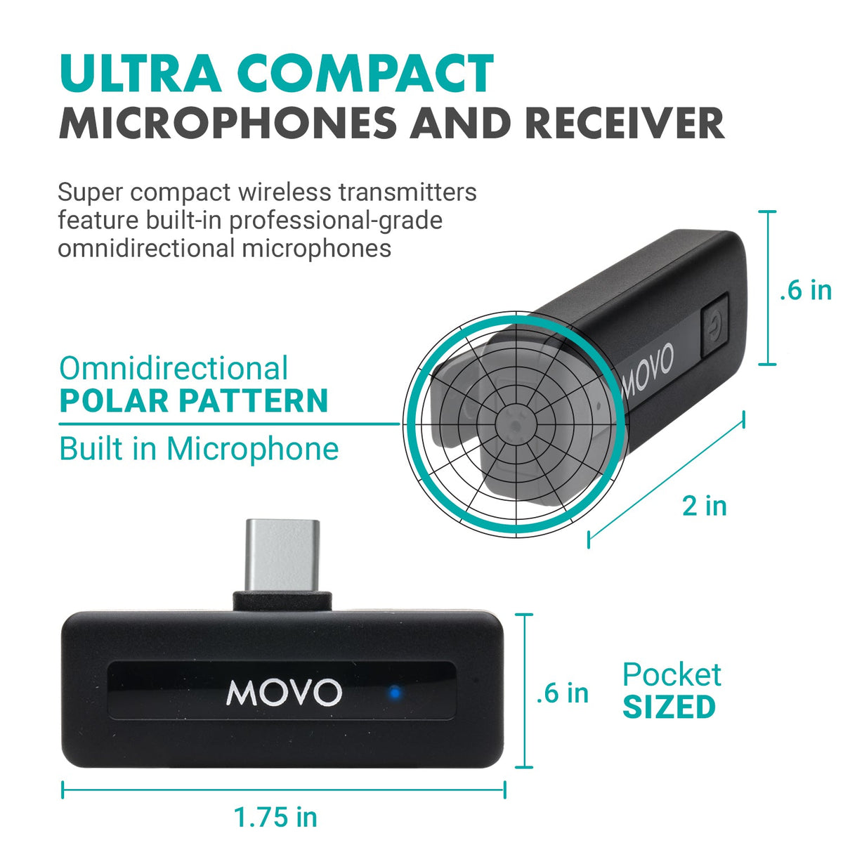 Movo Wireless Mini UC Duo - Ultracompact Rechargeable Wireless Lavalier Microphone System for Android - Movo