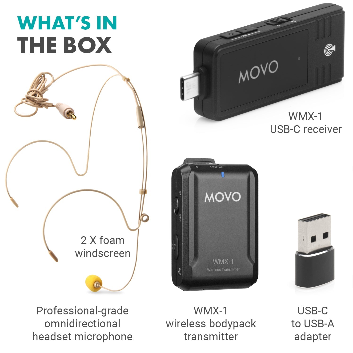 Movo WMX-1-UH | Wireless USB and USB-C Headset Microphone - Movo