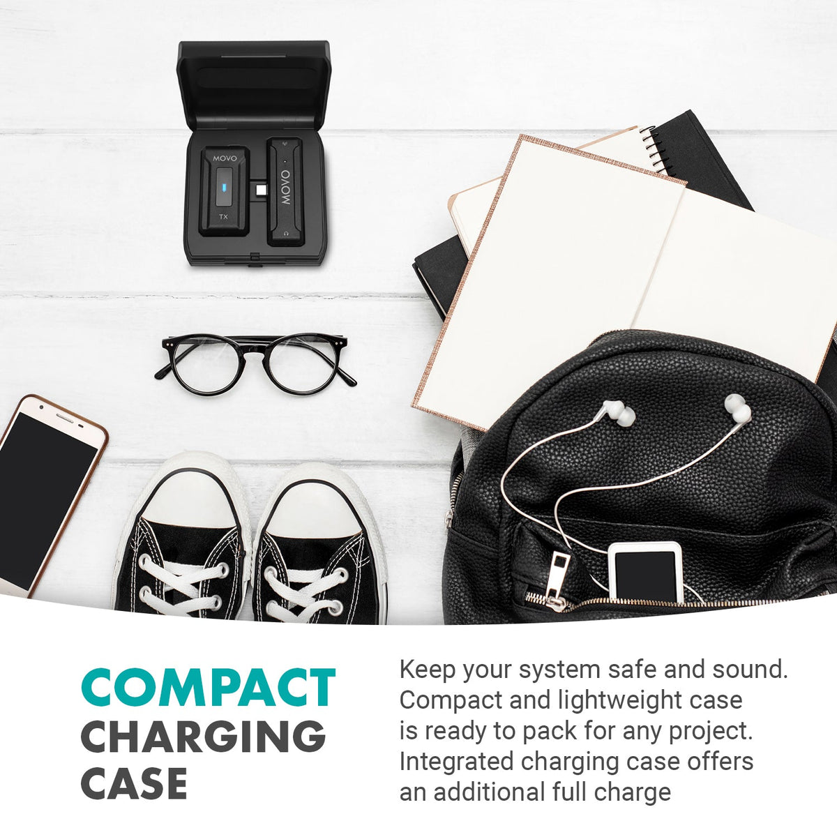 Movo WMX-2-C Wireless Lavalier Microphone for Android with Charging Case - Movo