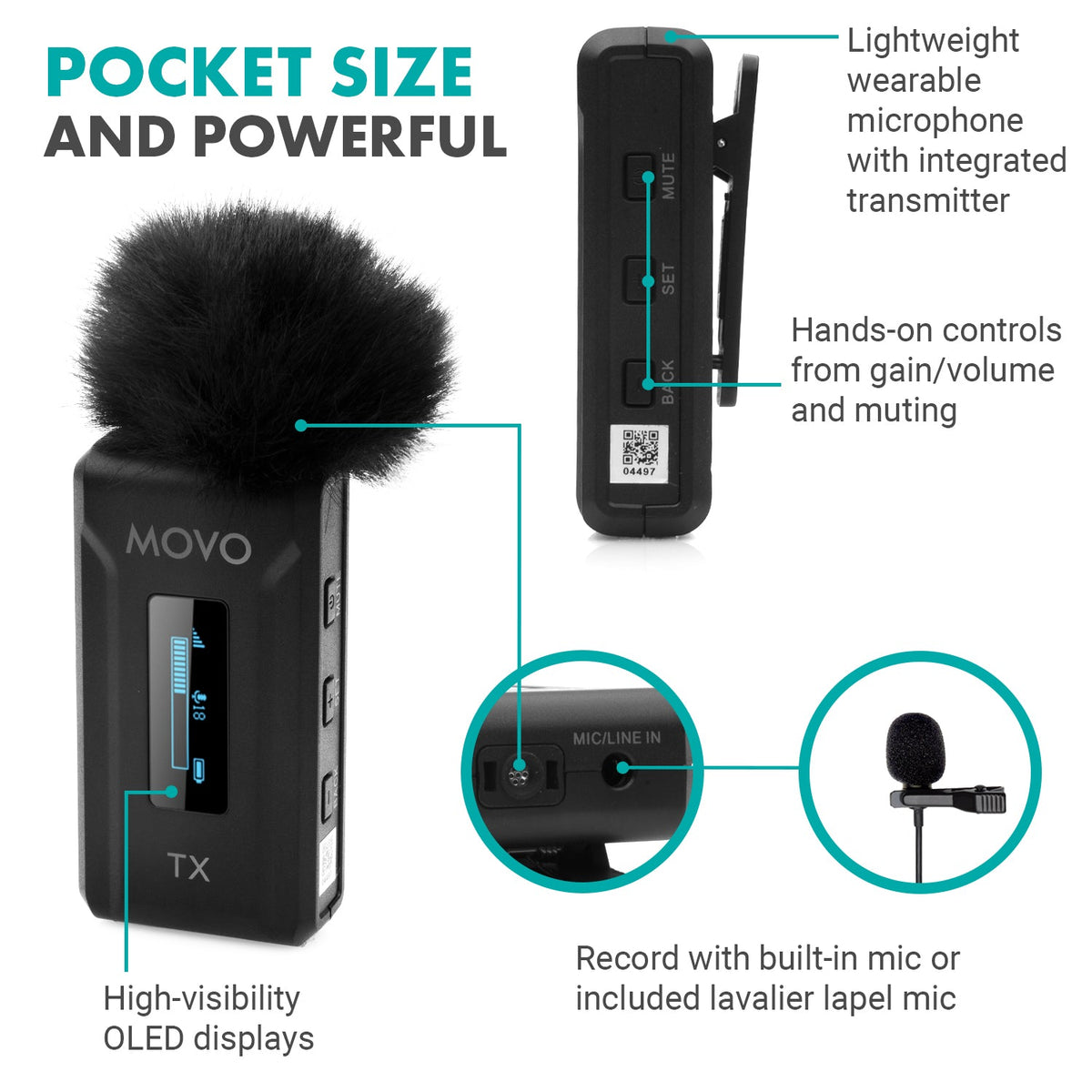 Movo WMX-2-C Wireless Lavalier Microphone for Android with Charging Case - Movo