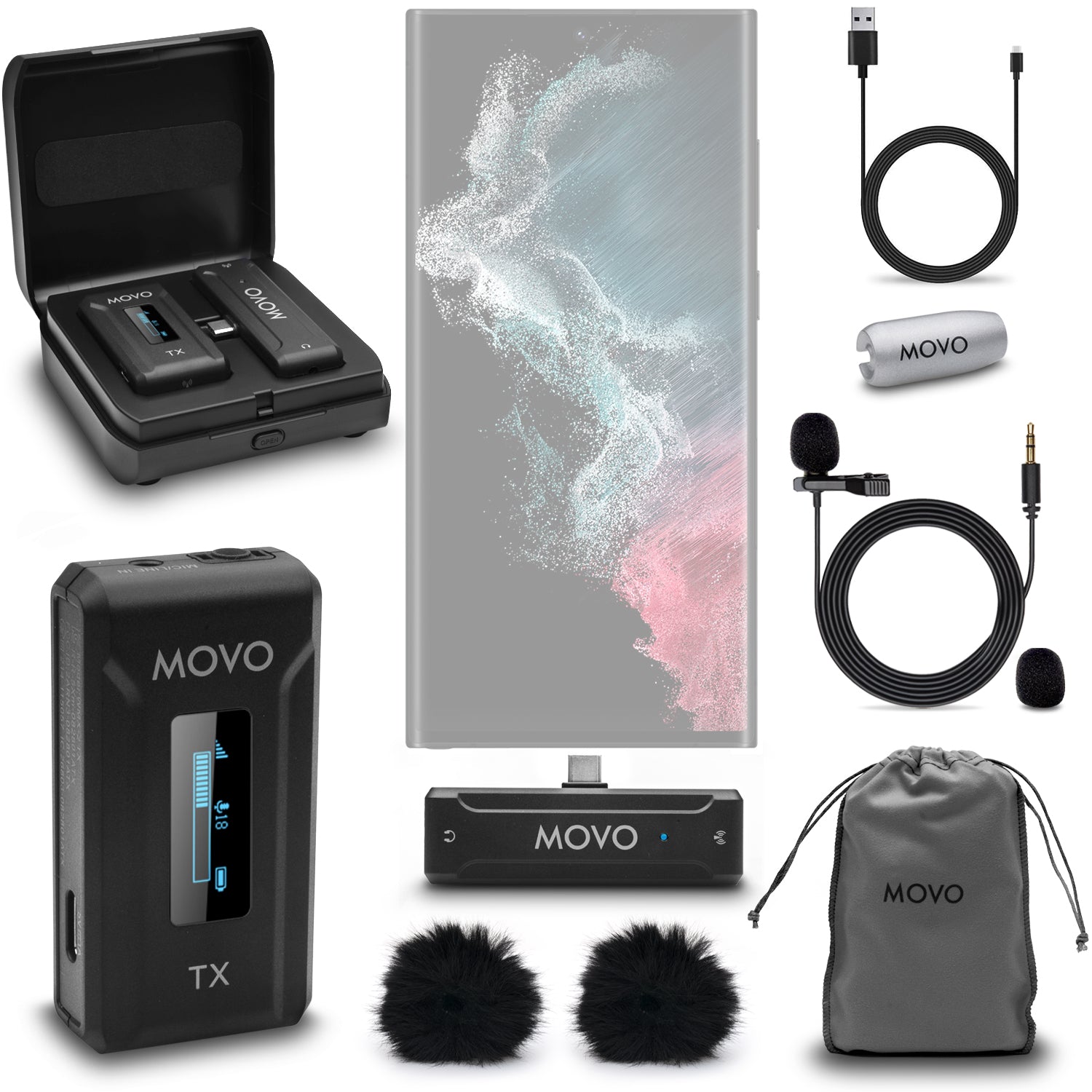 WMX-2-C | Wireless Lavalier Microphone for Android | Movo