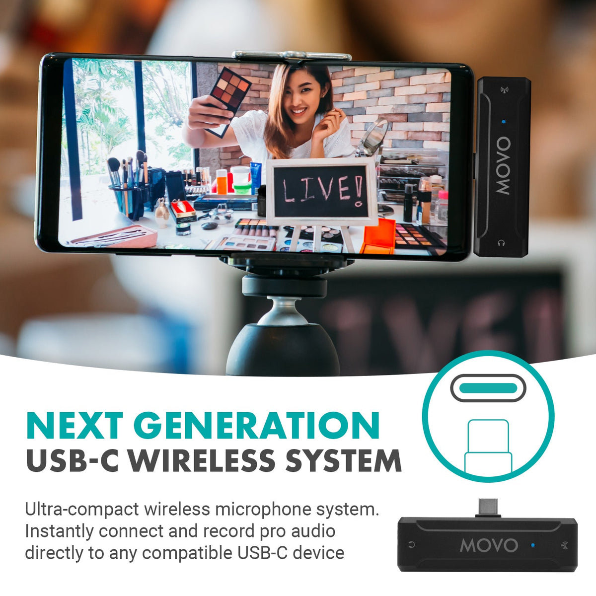 Movo WMX-2-C Wireless Lavalier Microphone for Android with Charging Case - Movo