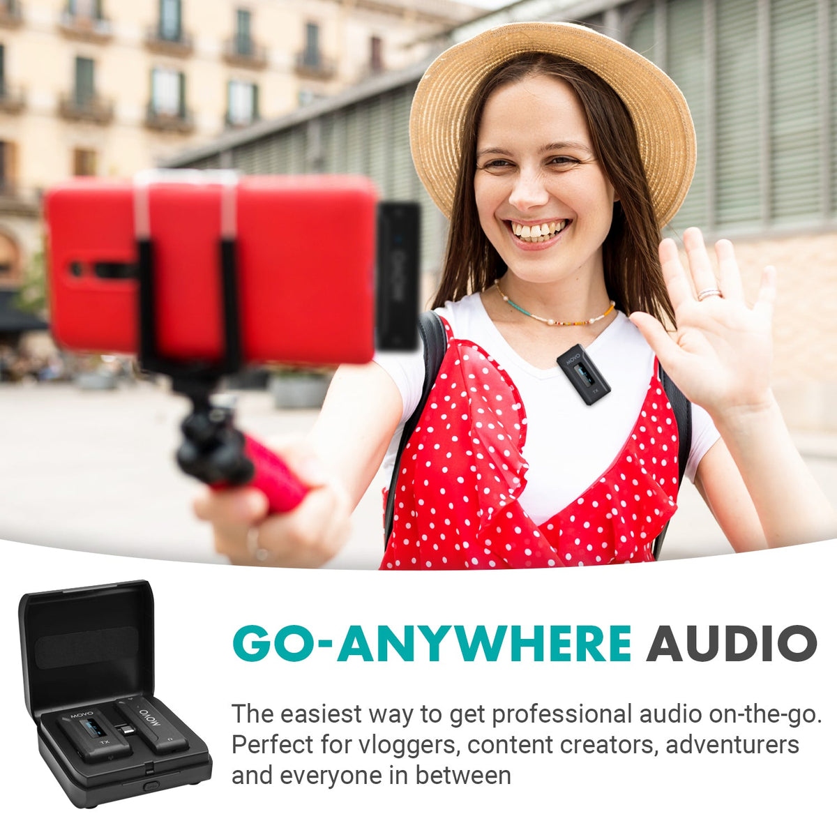 Movo WMX-2-C Wireless Lavalier Microphone for Android with Charging Case - Movo