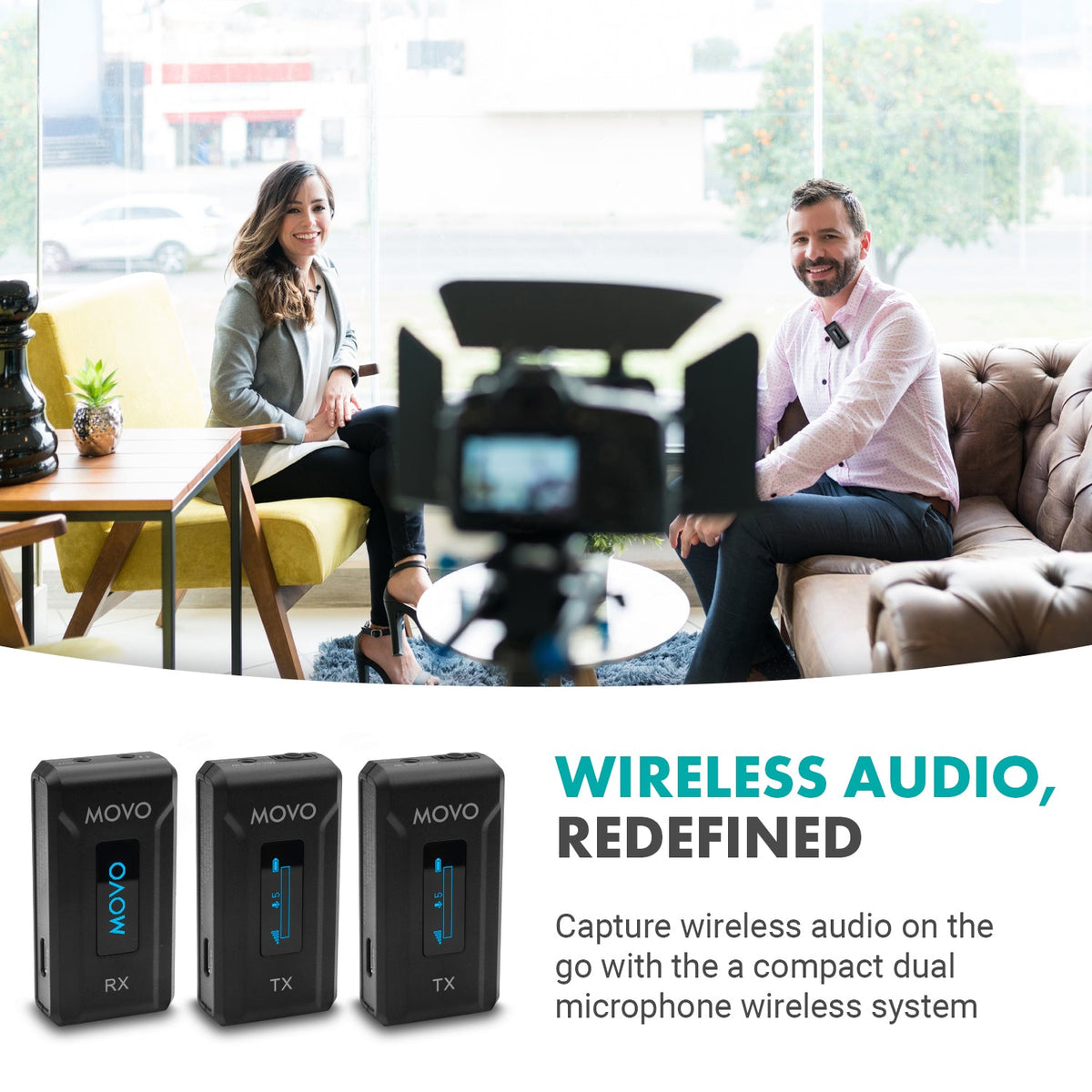 Movo WMX-2-DUO Dual Wireless Lavalier Microphone System with Charging Case - Movo