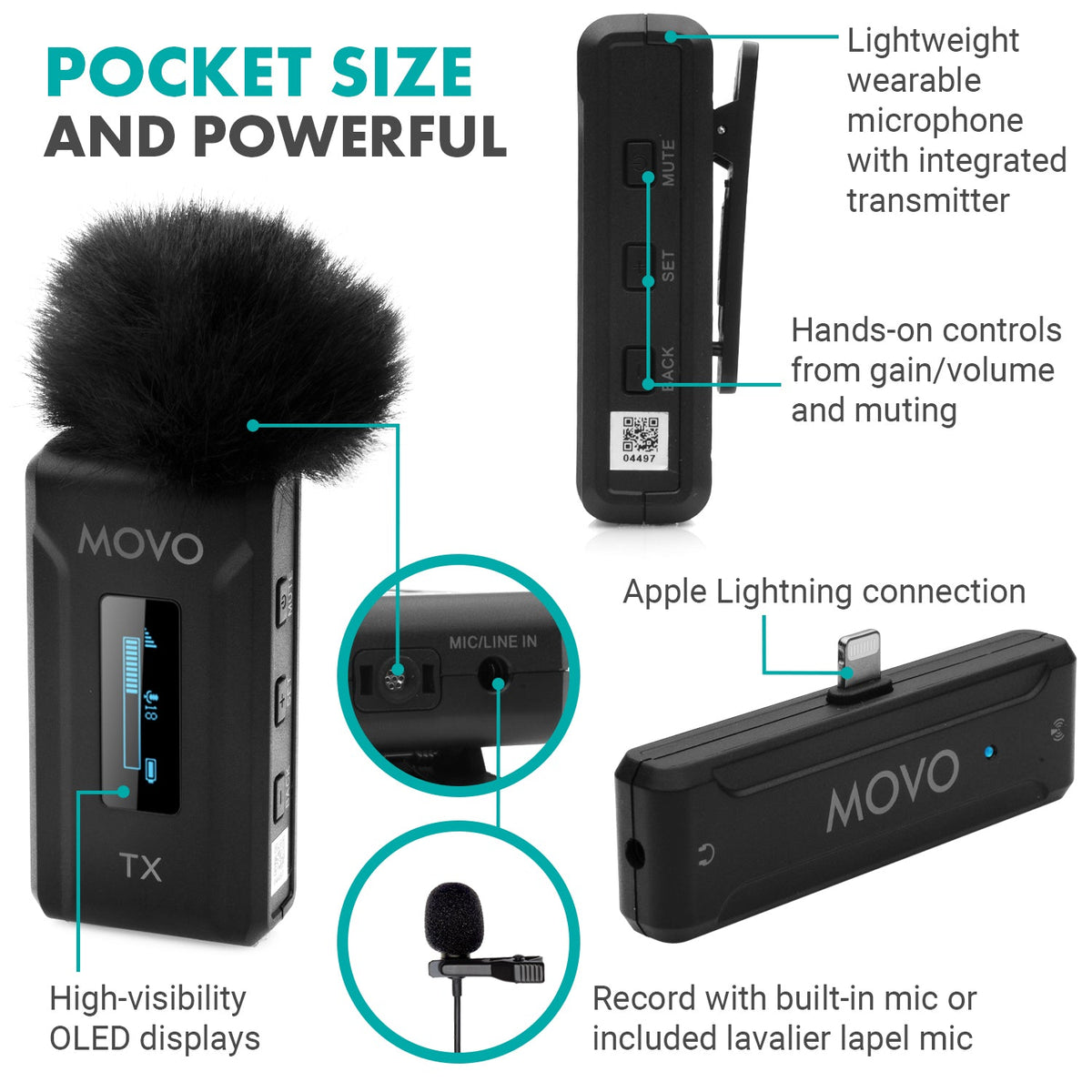 Movo WMX-2-L-DUO Dual Wireless Lavalier Microphone for iPhone with Charging Case - Movo