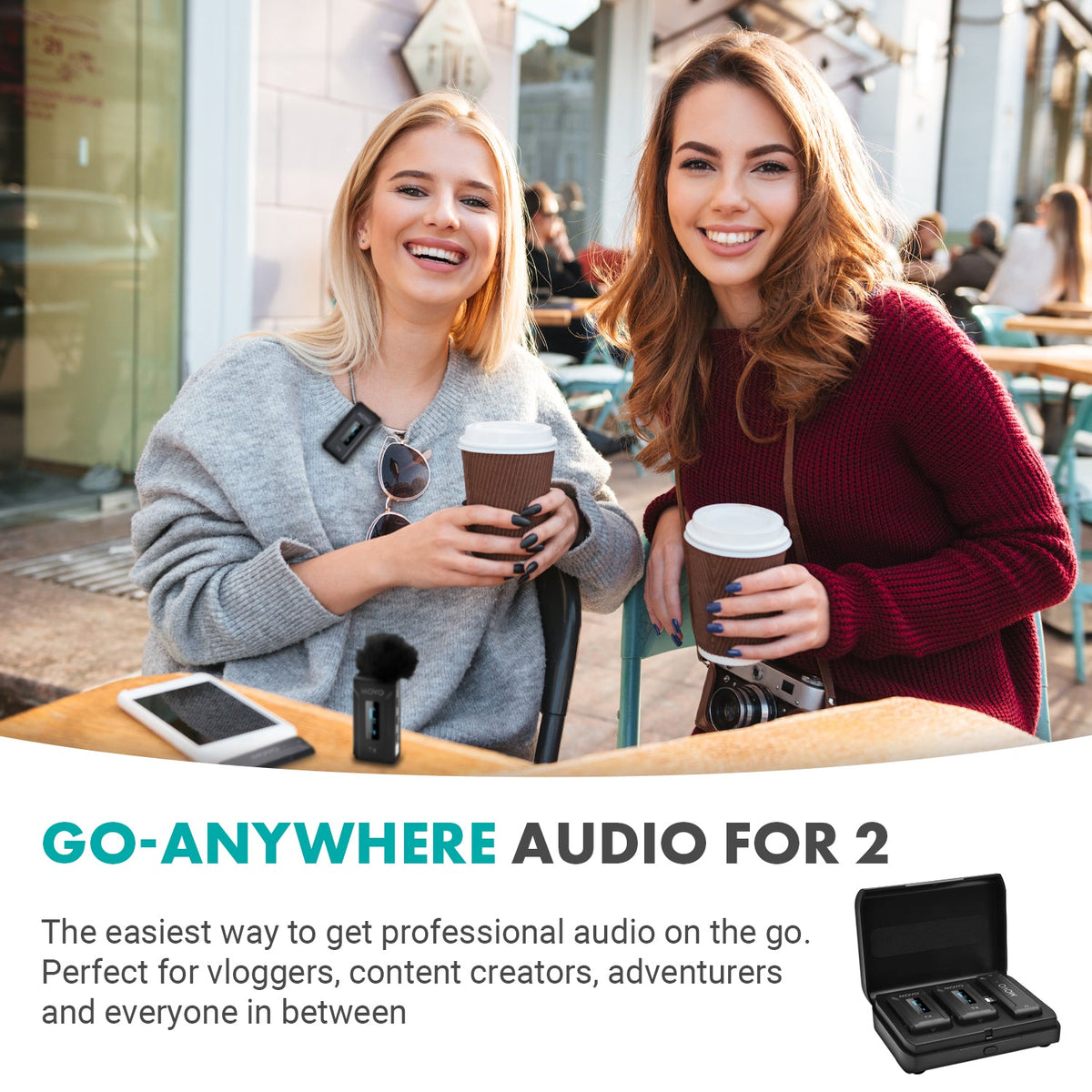 Movo WMX-2-L-DUO Dual Wireless Lavalier Microphone for iPhone with Charging Case - Movo