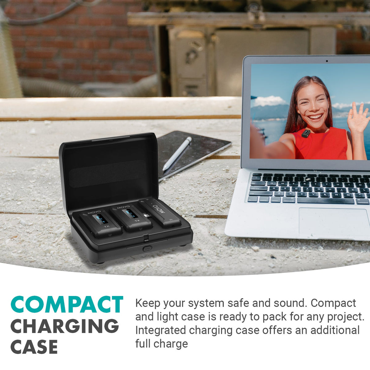 Movo WMX-2-L-DUO Dual Wireless Lavalier Microphone for iPhone with Charging Case - Movo