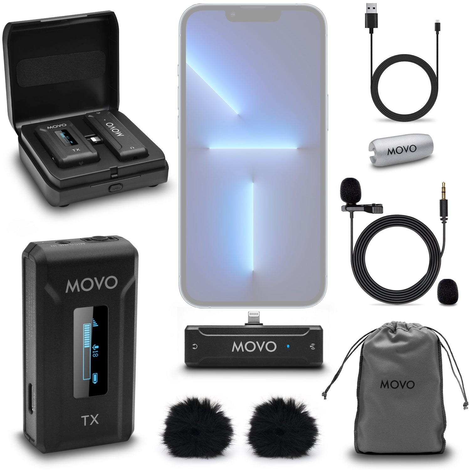 Movo Micro Lavalier sans fil pour iPhone - Micro cravate compact