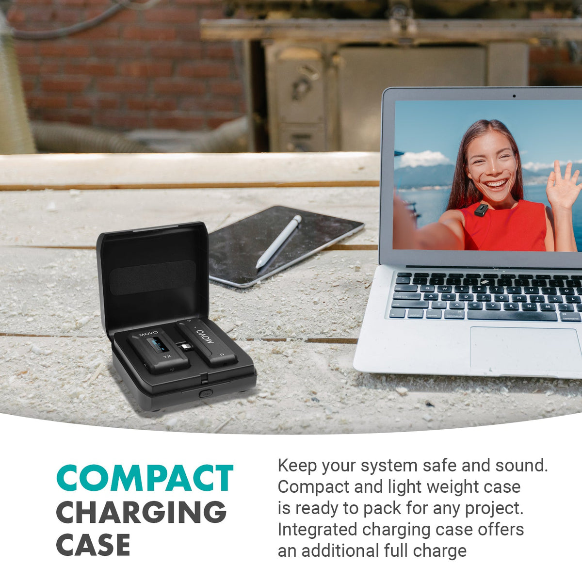 Movo WMX-2-L Wireless Lavalier Microphone for iPhone with Charging Case - Movo