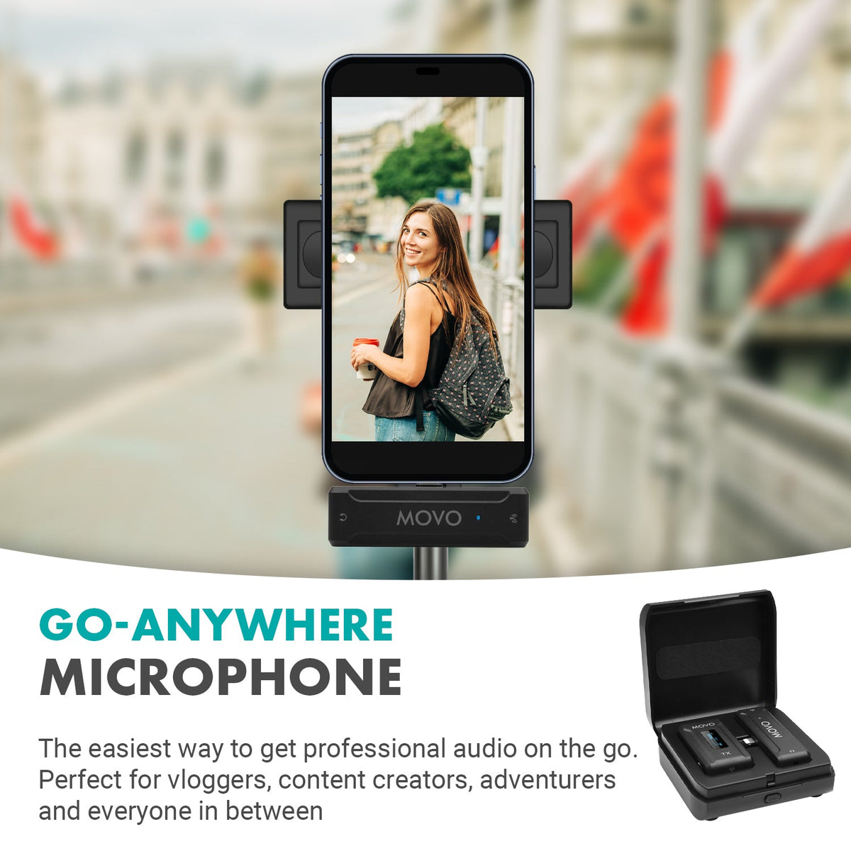 Movo WMX-2-L Wireless Lavalier Microphone for iPhone with Charging Case - Movo