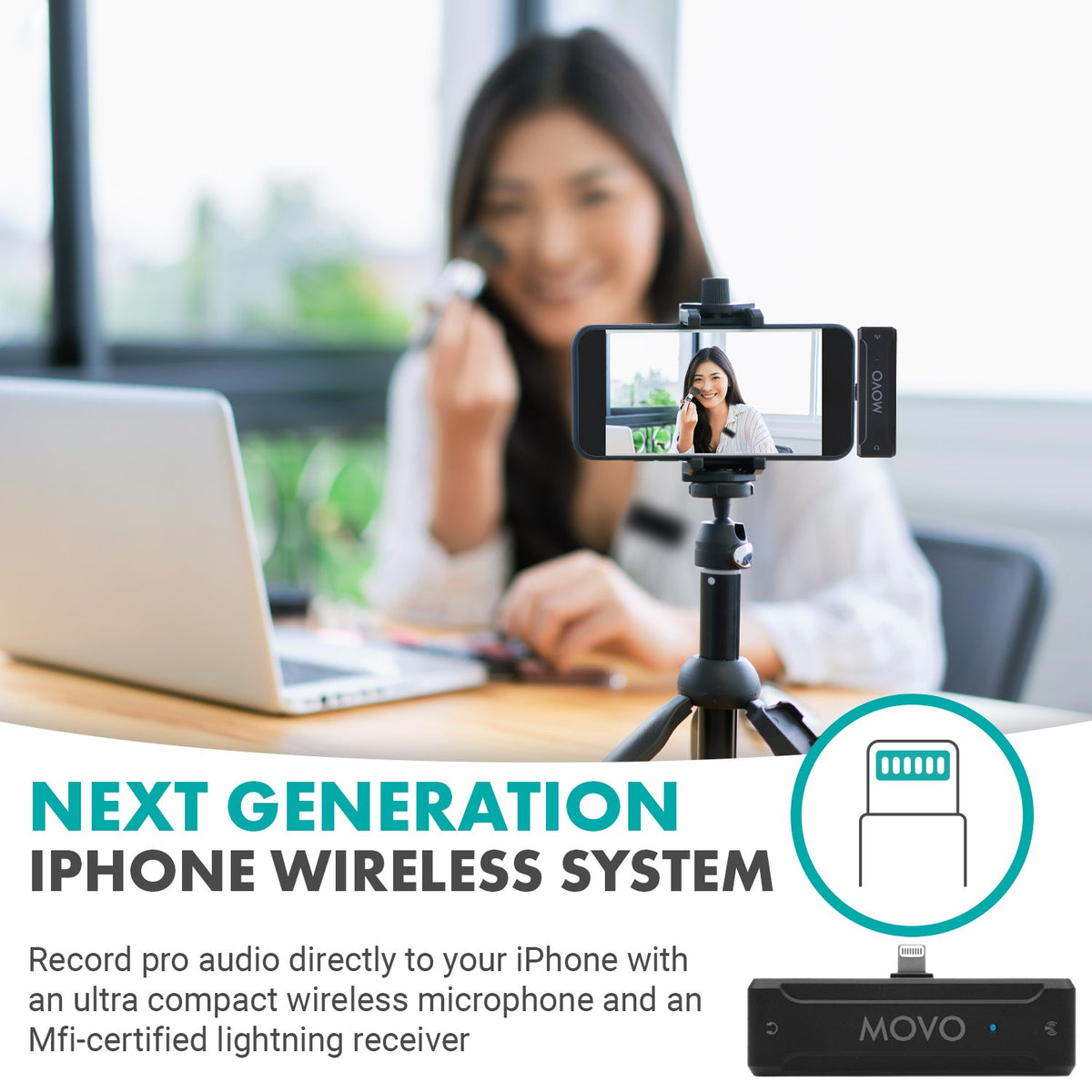 Movo WMX-2-L Wireless Lavalier Microphone for iPhone with Charging Case - Movo