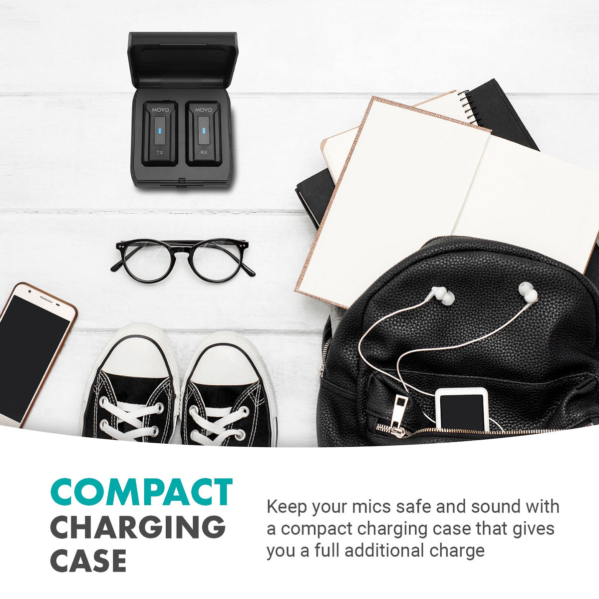 Movo WMX-2 Wireless Lavalier Microphone System with Charging Case - Movo