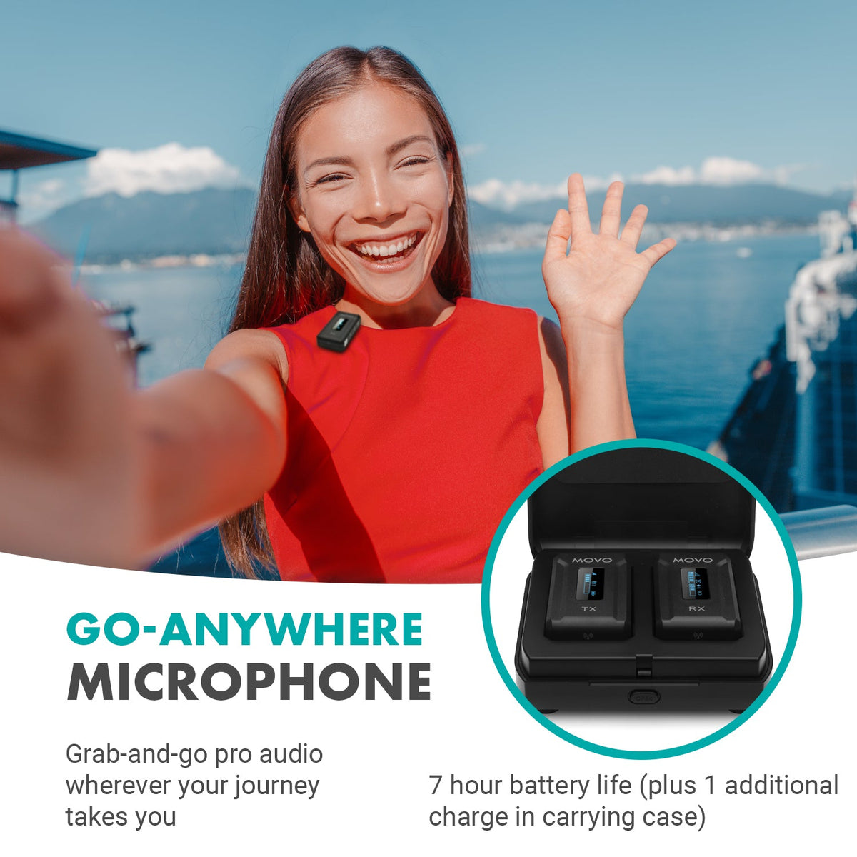 Movo WMX-2 Wireless Lavalier Microphone System with Charging Case - Movo