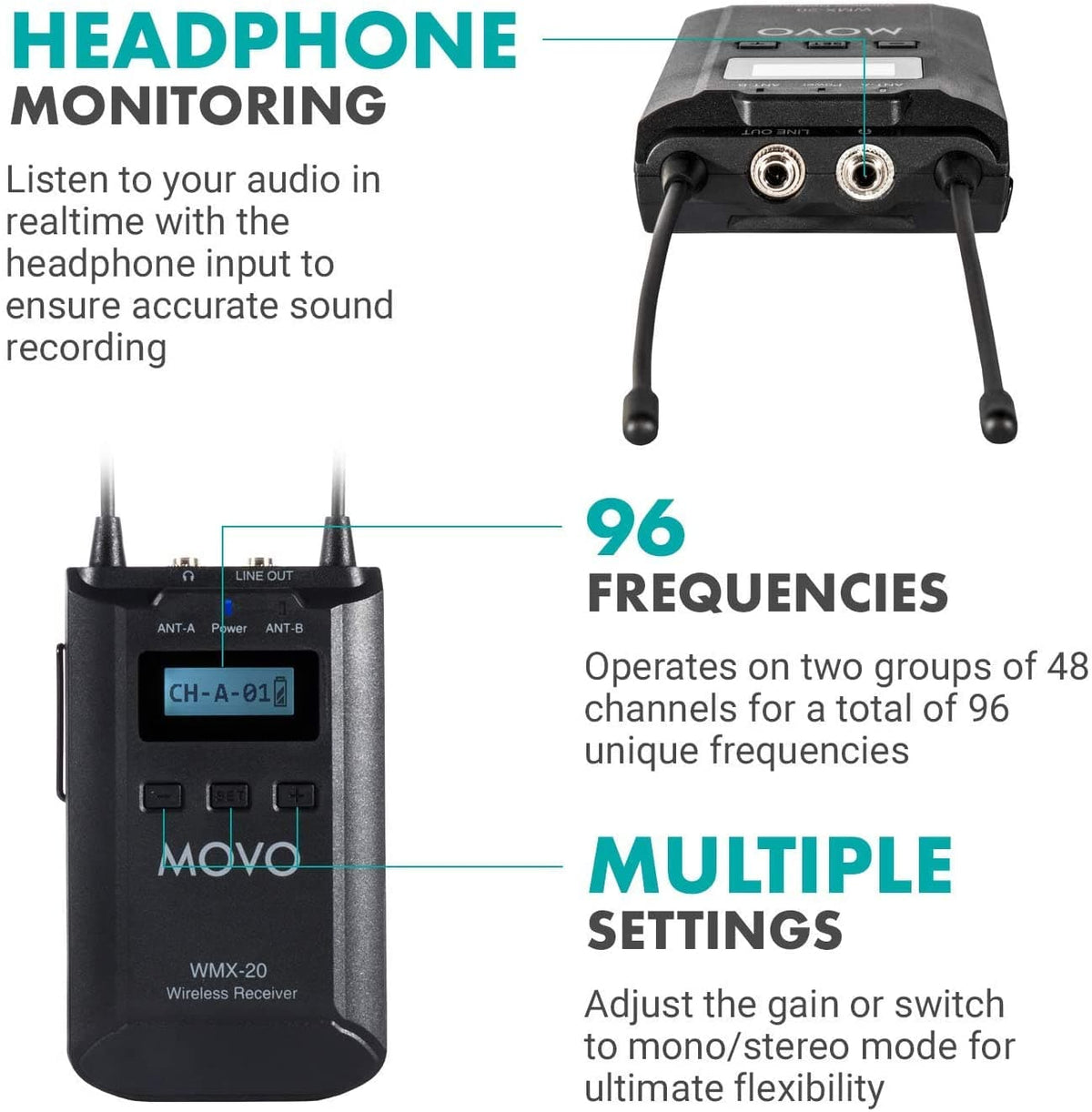 Movo WMX-20-DUO | UHF Dual Wireless Lavalier Microphone System - Movo