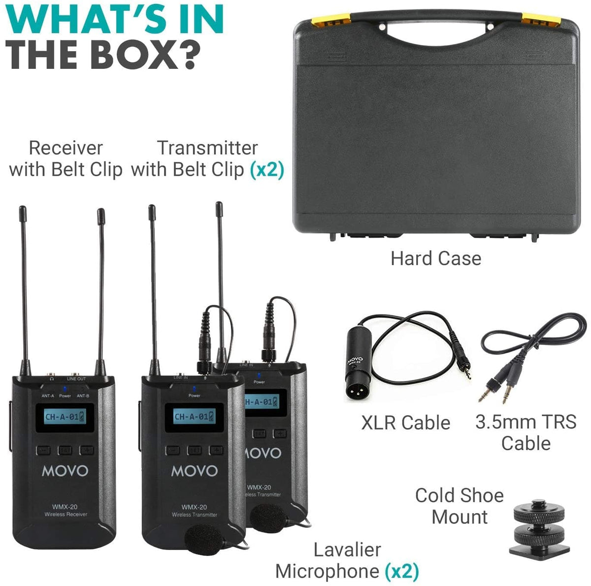 Movo WMX-20-DUO | UHF Dual Wireless Lavalier Microphone System - Movo