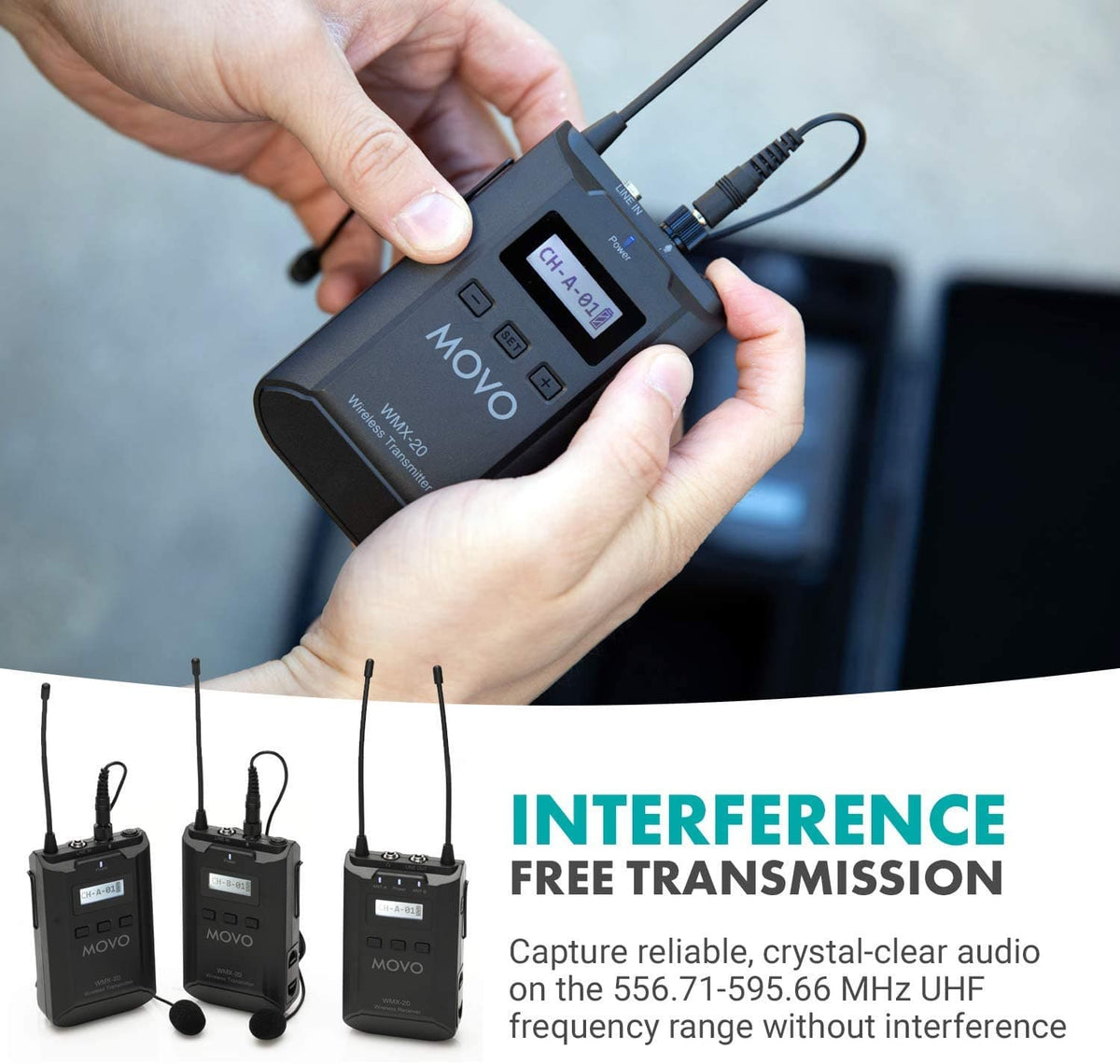 Movo WMX-20-DUO | UHF Dual Wireless Lavalier Microphone System - Movo