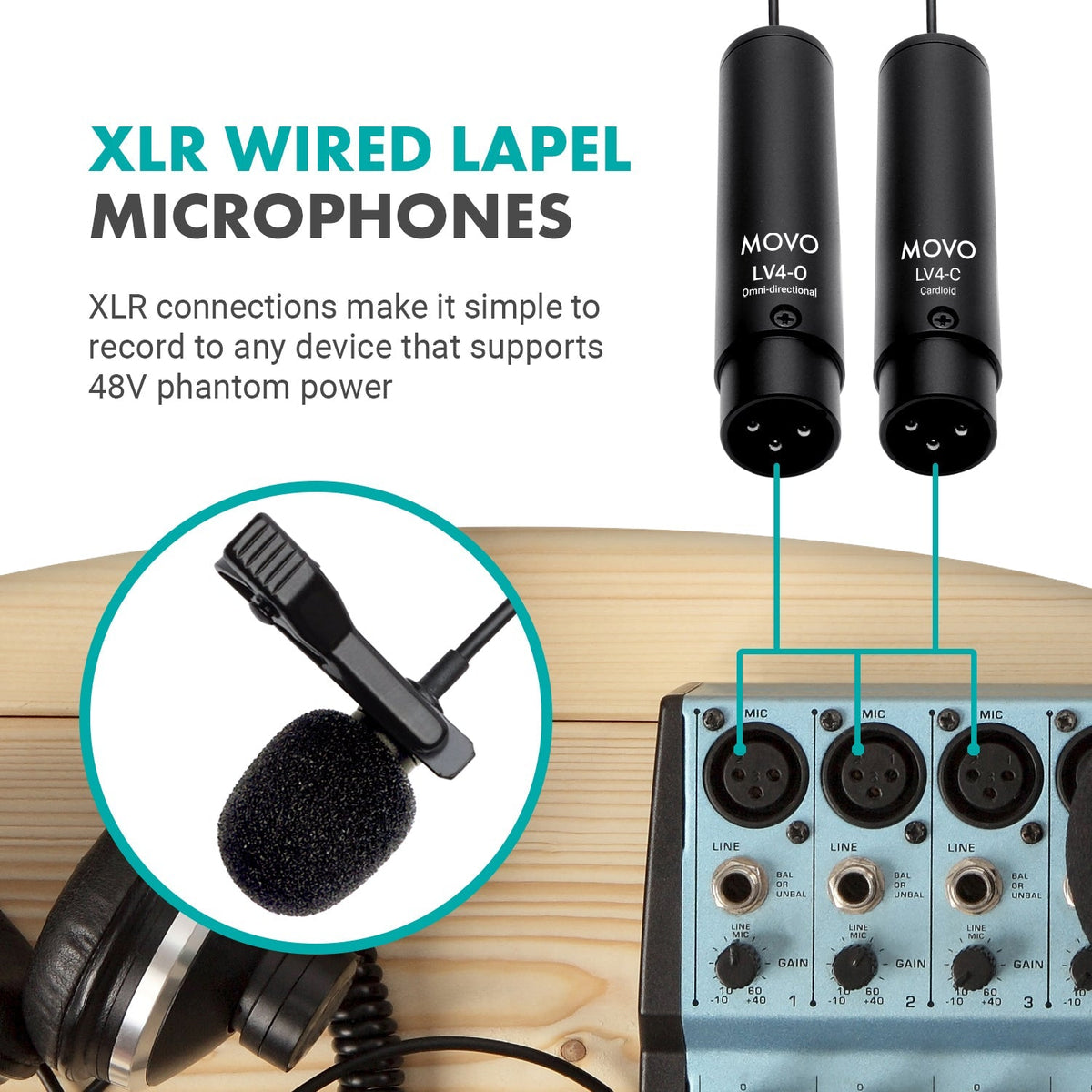 Phantom Power XLR Lavalier Microphone Interview Kit - Movo