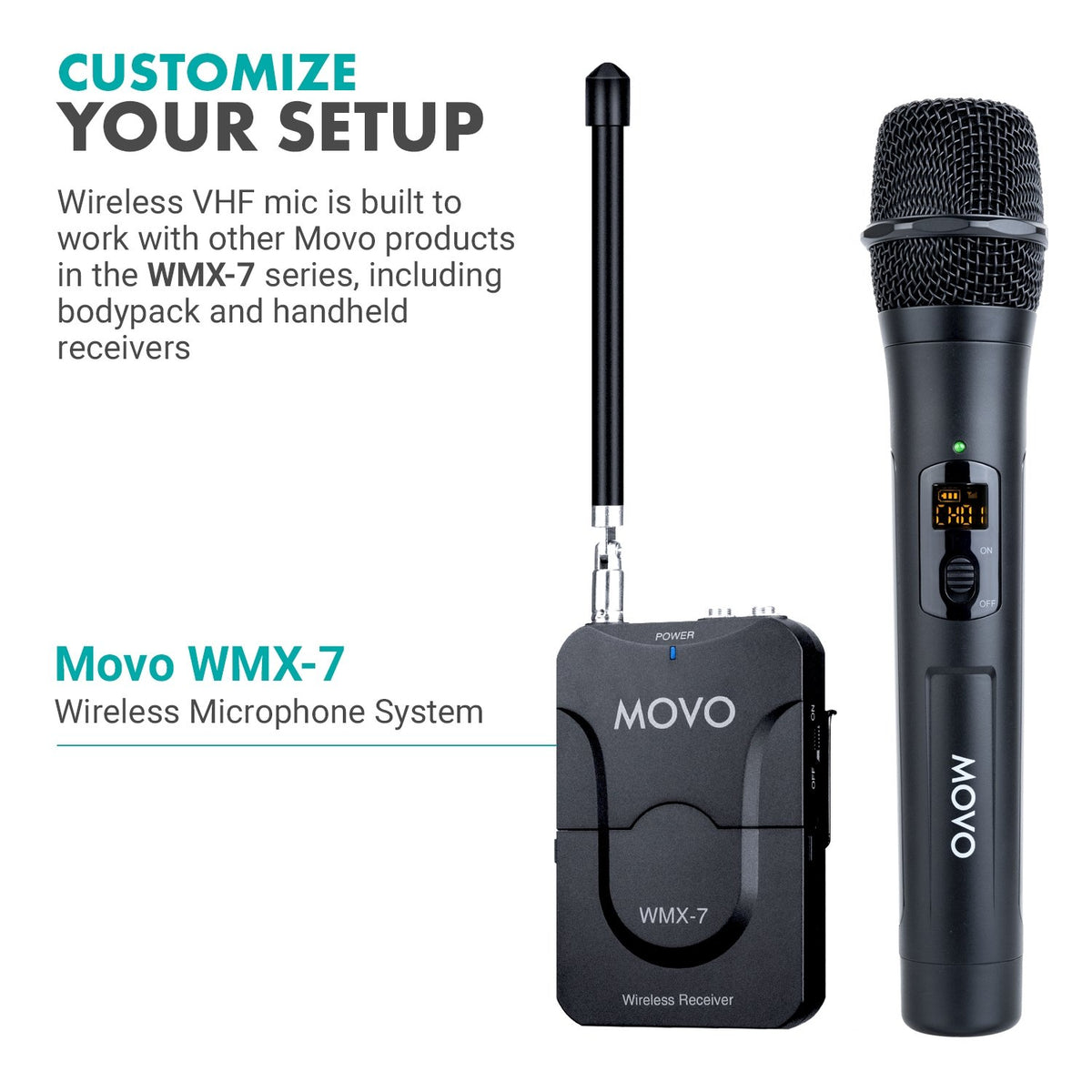 Portable VHF Wireless Handheld Microphone | WMX-7-TH | Movo - Movo