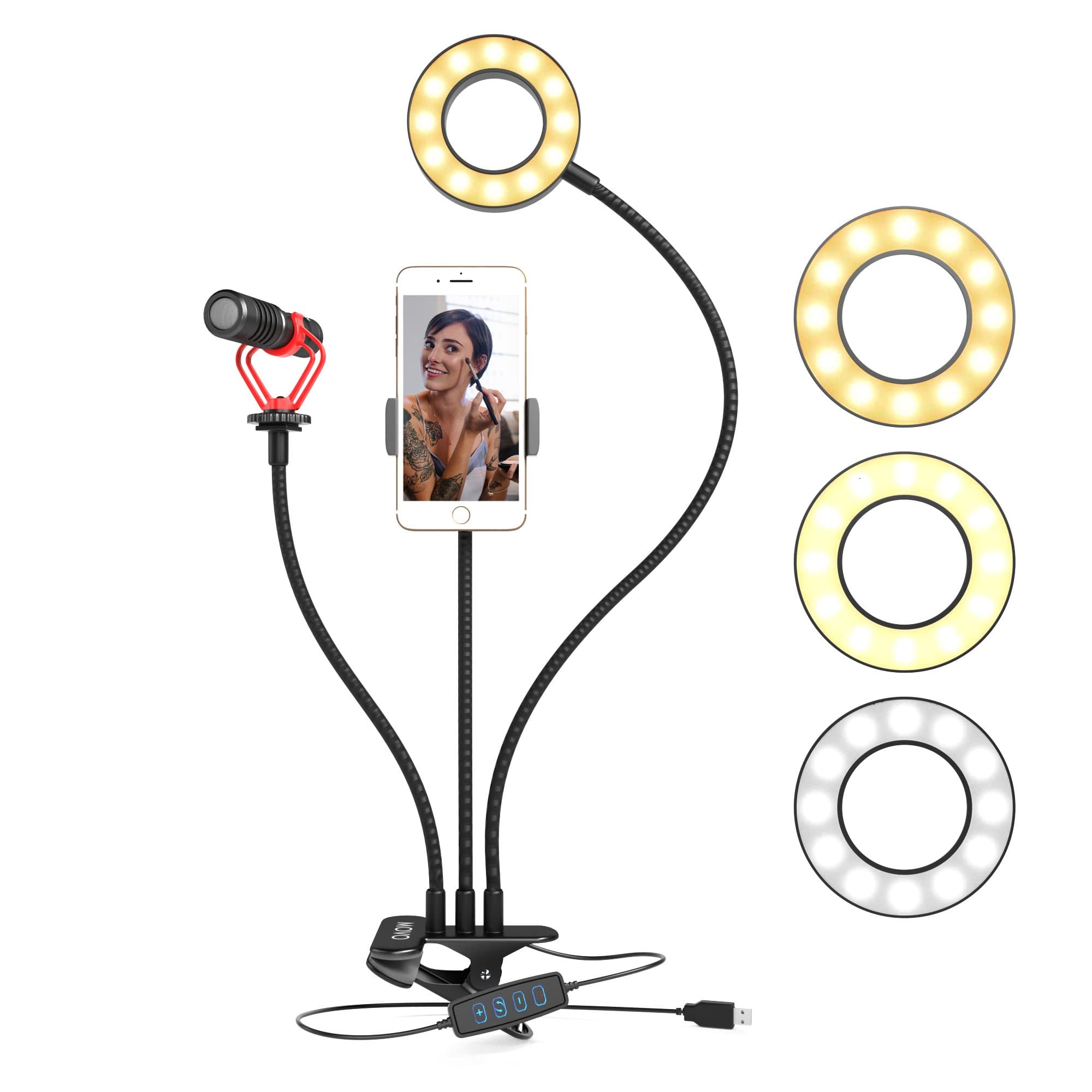 Link Led Selfie Ring Light With Cell Phone Holder With Flexible Stand &  Long Arm For Live Stream/makeup 3 Light Modes And Brightness Levels - Black  : Target