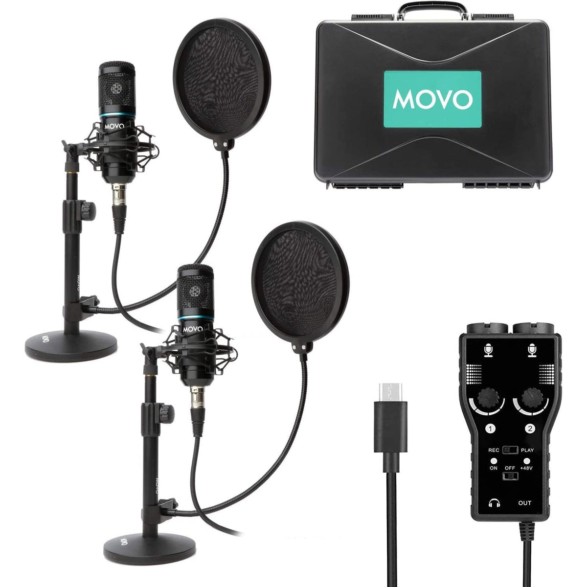 Smartphone Podcasting Bundle 2x Microphones USB-C | Movo - Movo