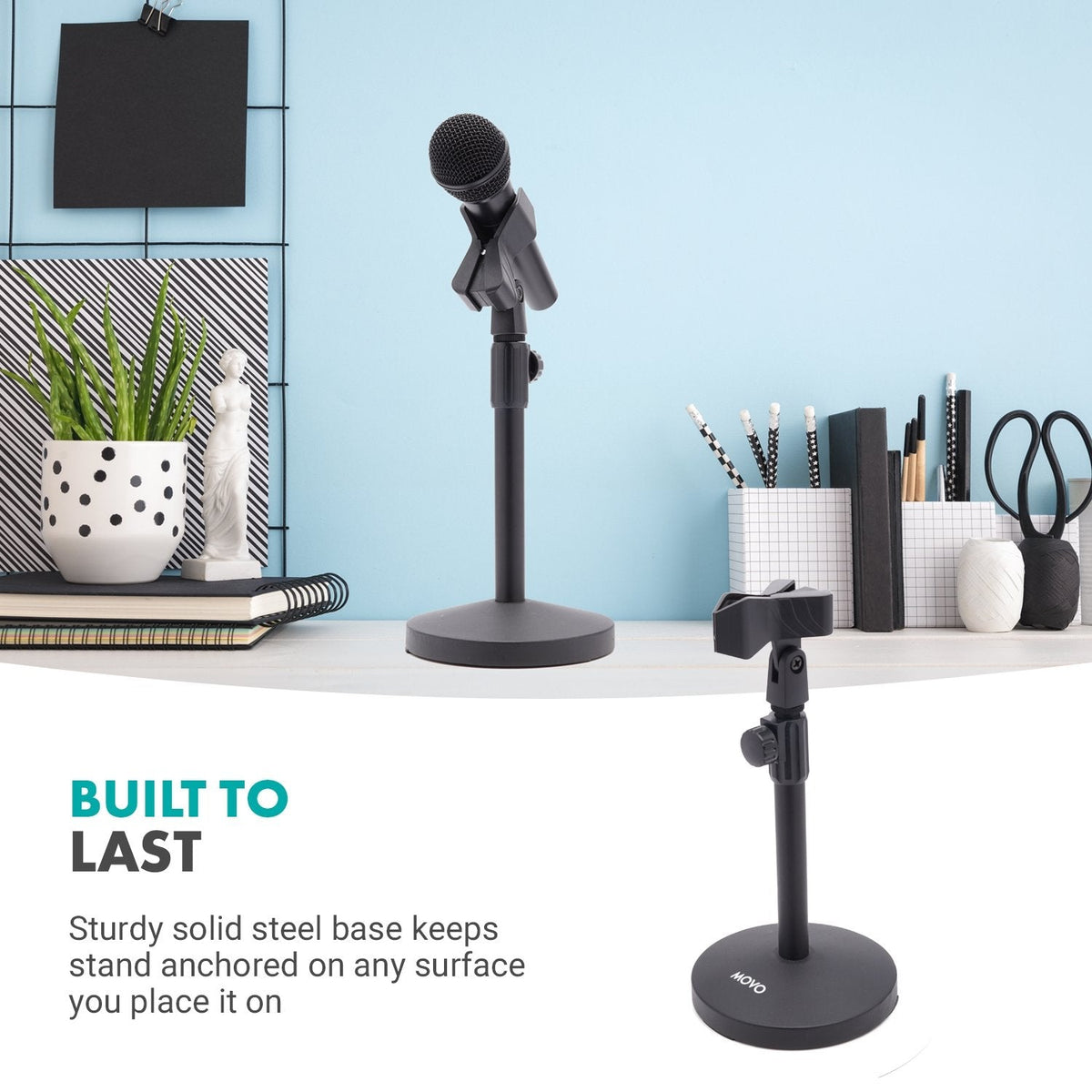 Table Mic. Stand Heavy Adjustable W/ Round Base + Clip | TMC-5 | Movo - Movo