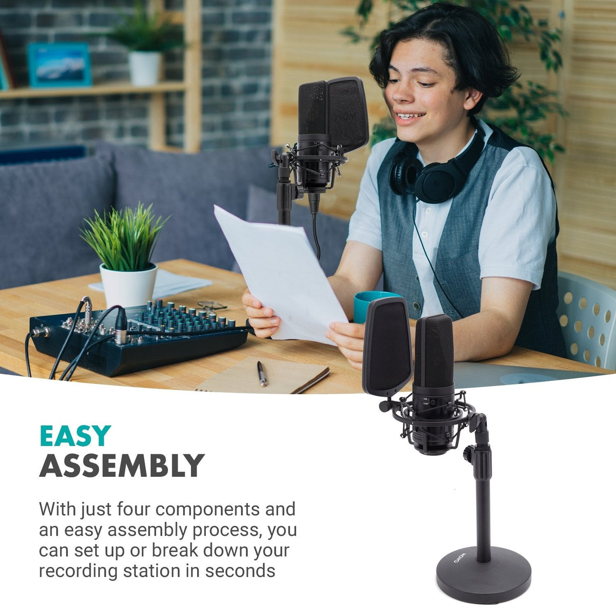 Table Mic. Stand Heavy Adjustable W/ Round Base + Clip | TMC-5 | Movo - Movo