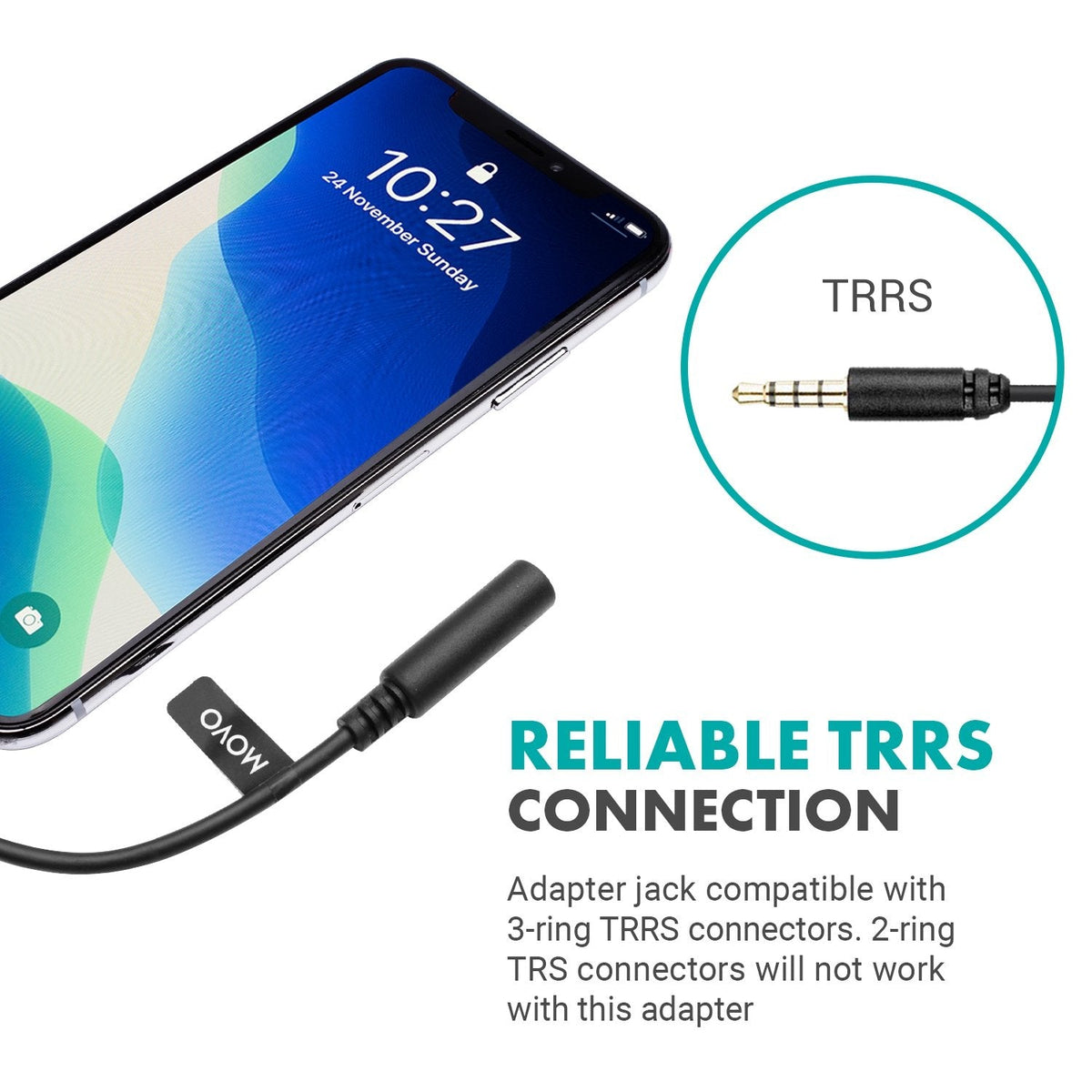 TRRS Mic. Dongle W/Gimbal Compatibility for Apple products | IMA-3 | Movo - Movo