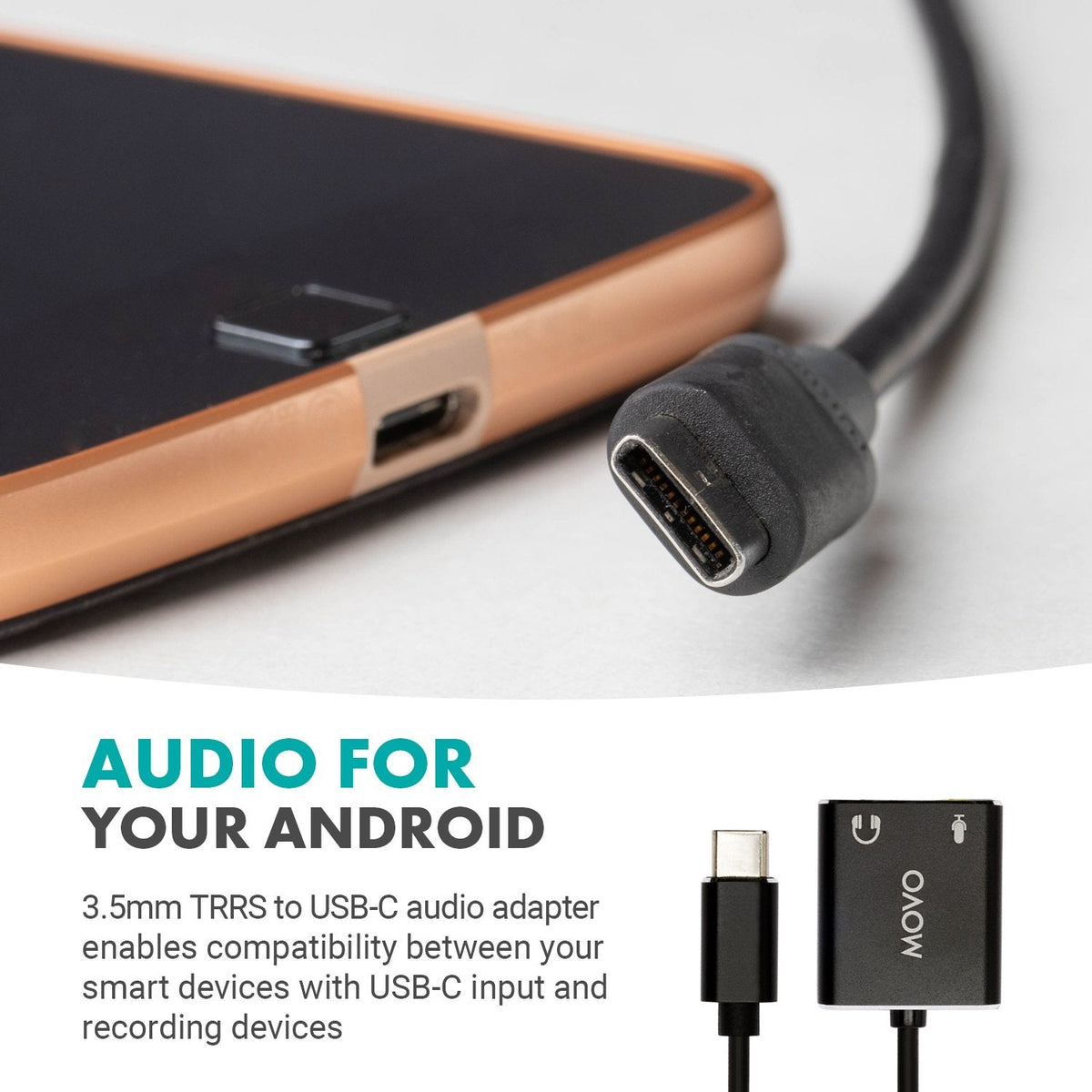 TRS Mic. to USB-C Stereo Audio Sound Card | USBC-AC2 | Movo - Movo