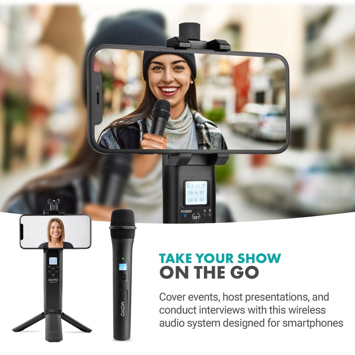 WMX20SPH1 UHF Handheld Wireless Mic. Kit for Interviews Movo