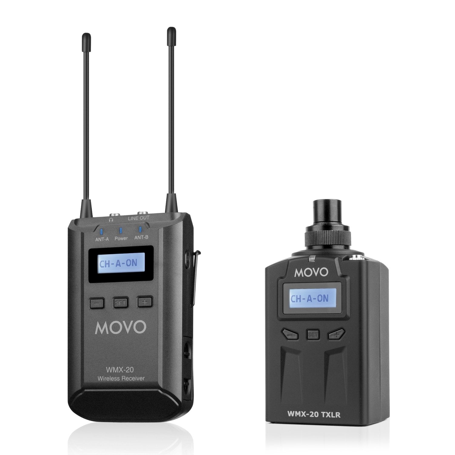 WMX20RX+TXLR | Plug-In Transmitter & Wireless Receiver for XLR Mics | Movo