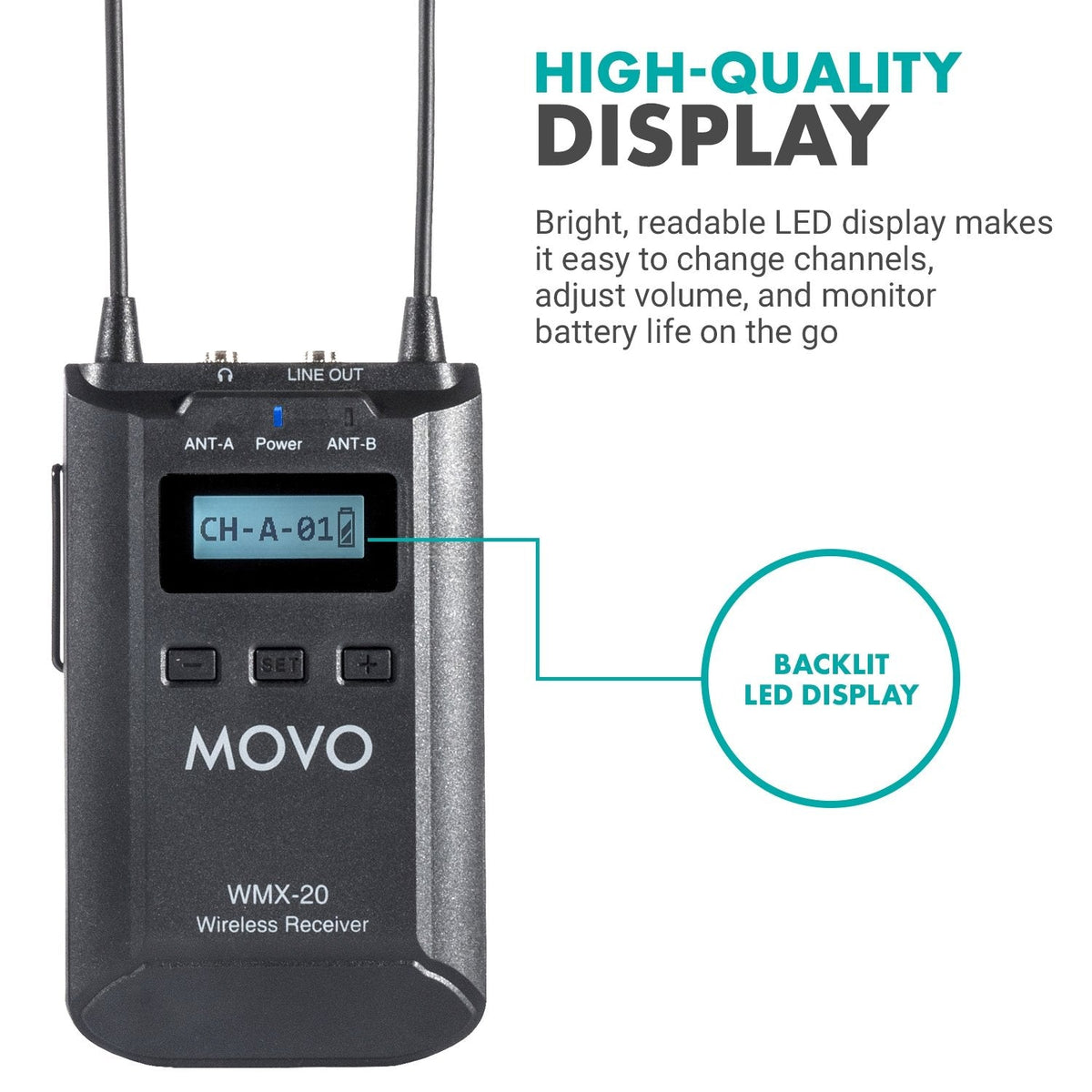 UHF Plug-In Transmitter &amp; Wireless Receiver for XLR Mics - Movo