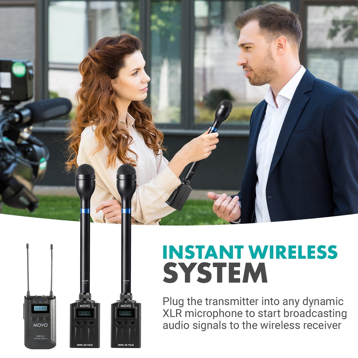 UHF Wireless Mic. System W/ Receiver &amp; 2 XLR Transmitters | Movo - Movo