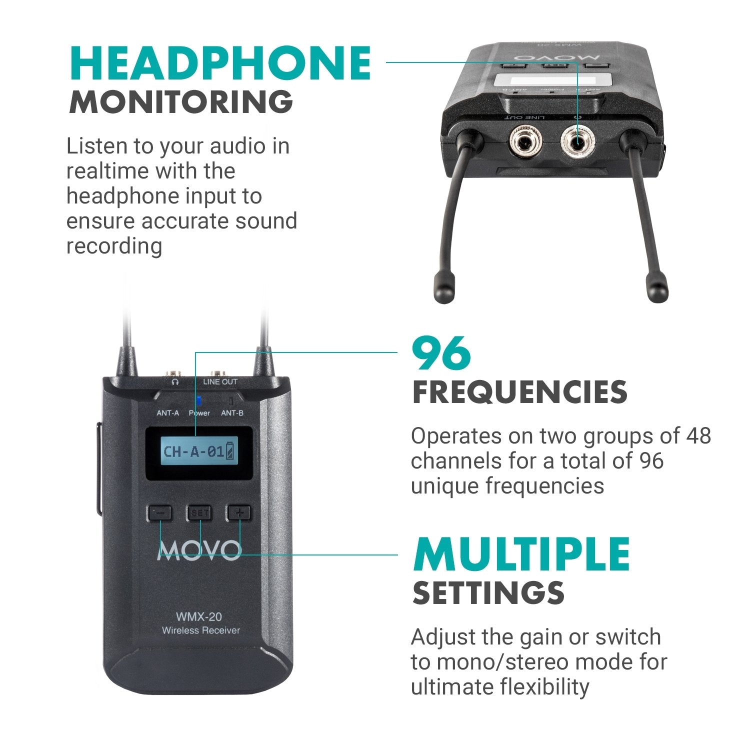 WMX20RX+TH | UHF Wireless System W/ 1x Handheld Mic & Receiver | Movo