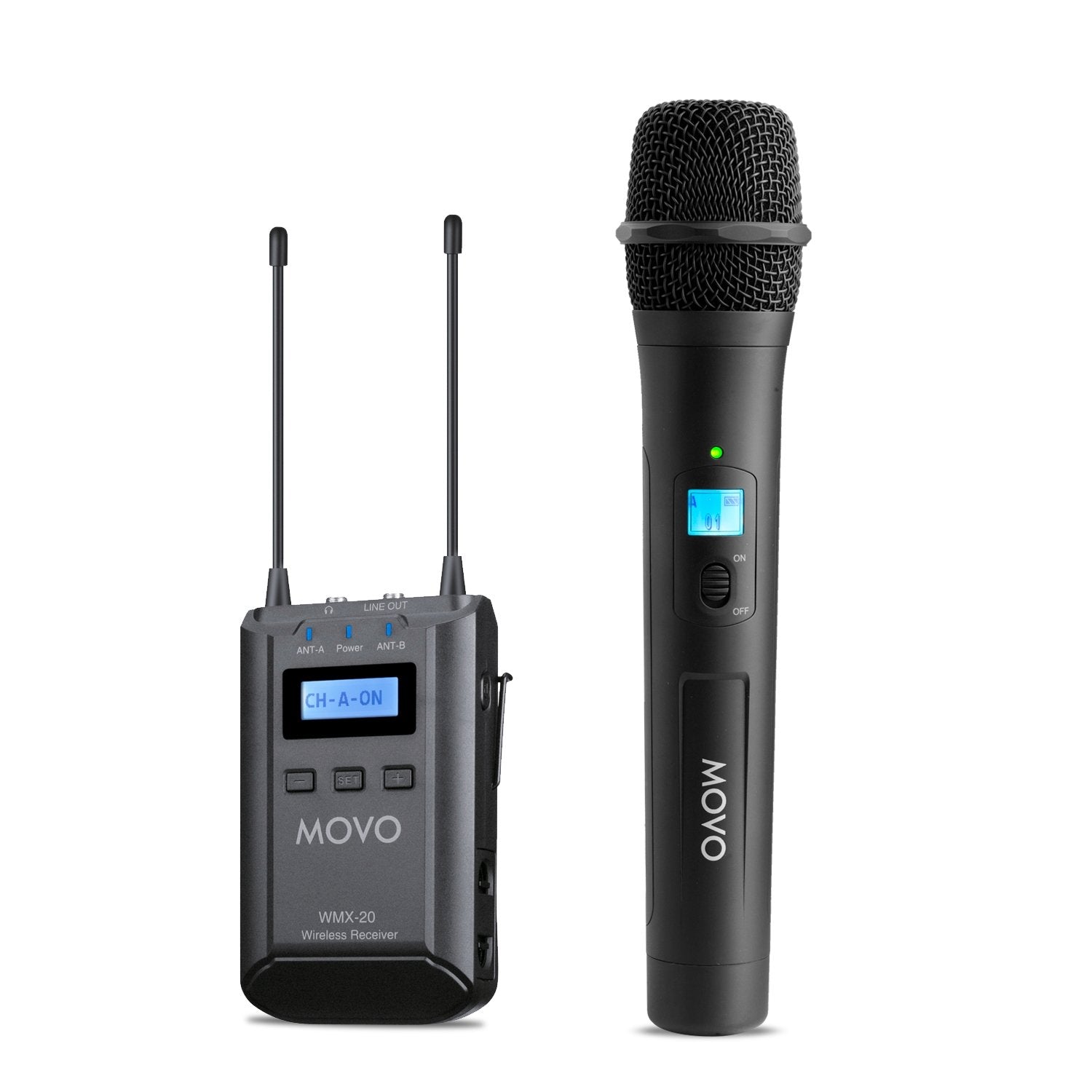 Movo WMX20RX-TH Wireless Handheld Microphone System - Professional Wireless Mic and Receiver with 48 Channels UHF Frequency - Audio for Camera